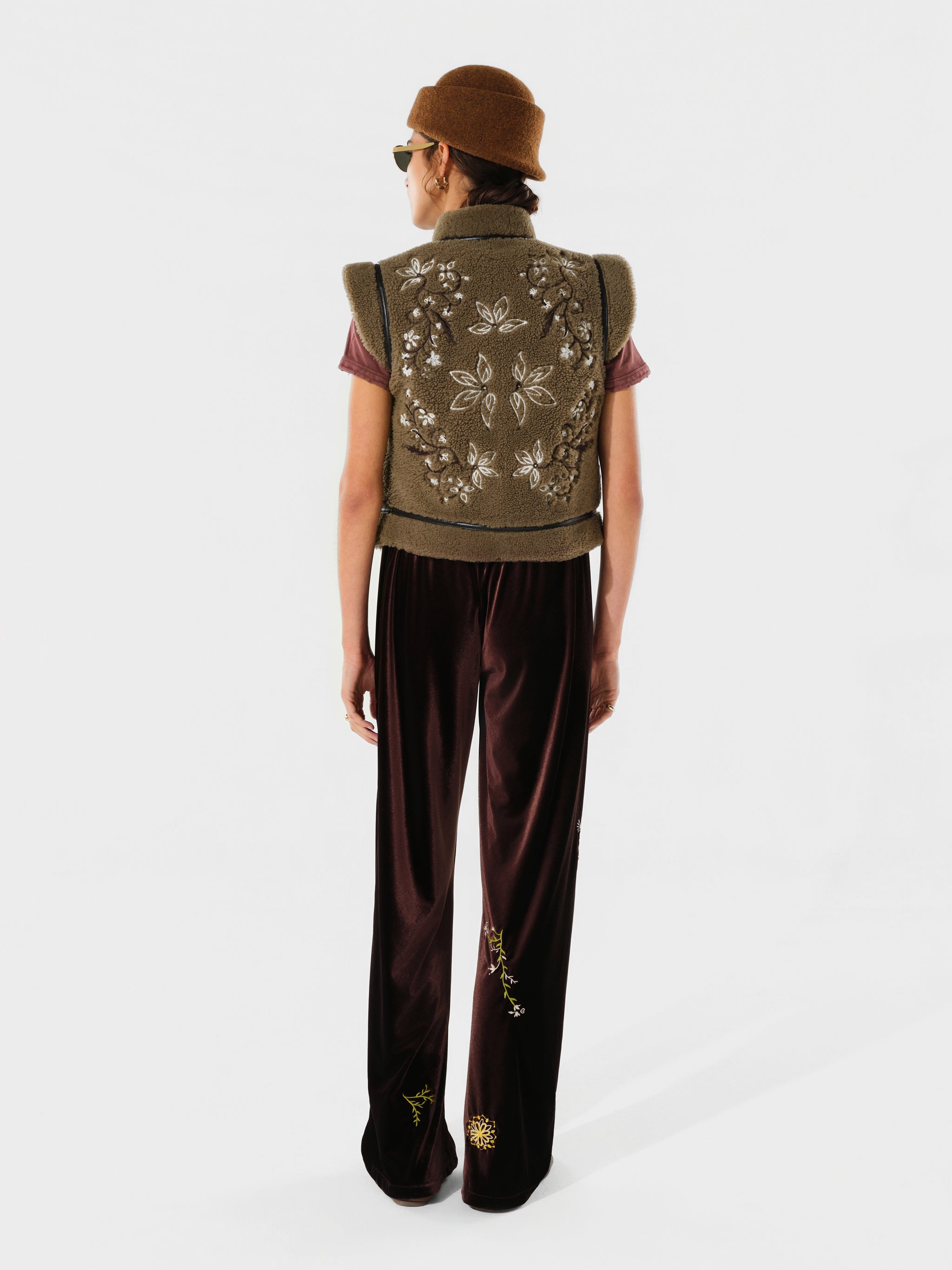 MANOCE - Embroidered velvet straight-leg pants