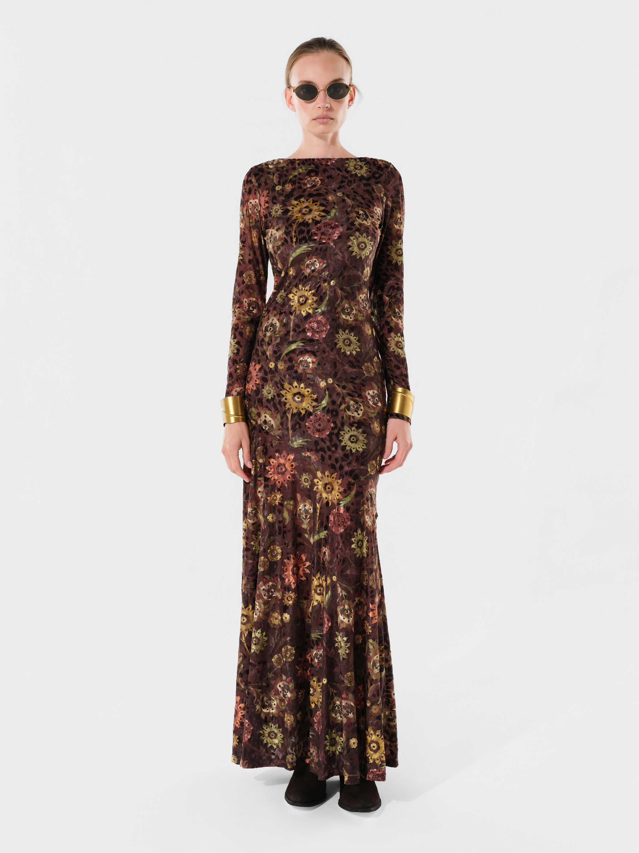 ALIN - Velvet devoré open back maxi dress