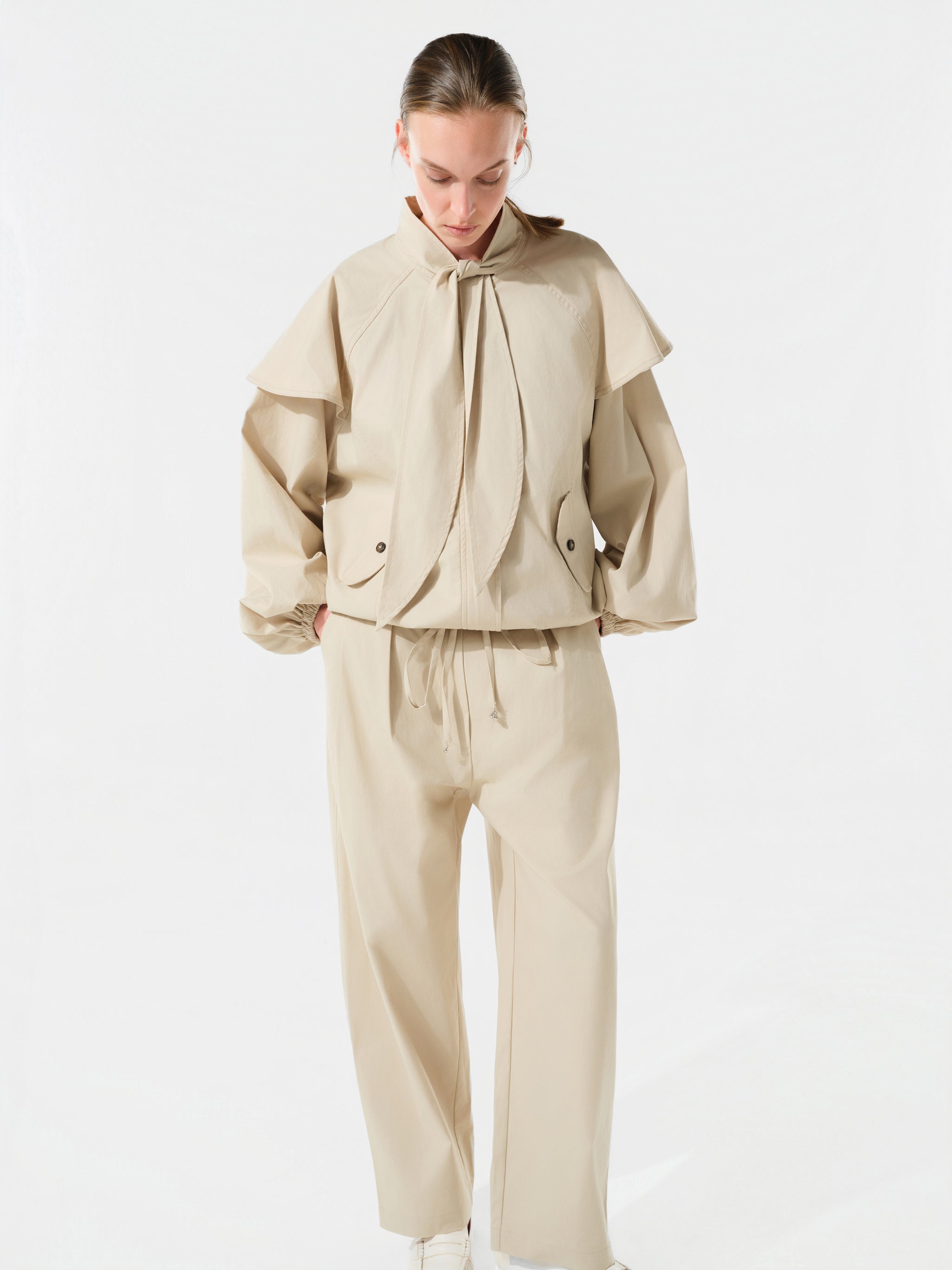 DUNE - Cape-detailed jacket with tie-neck