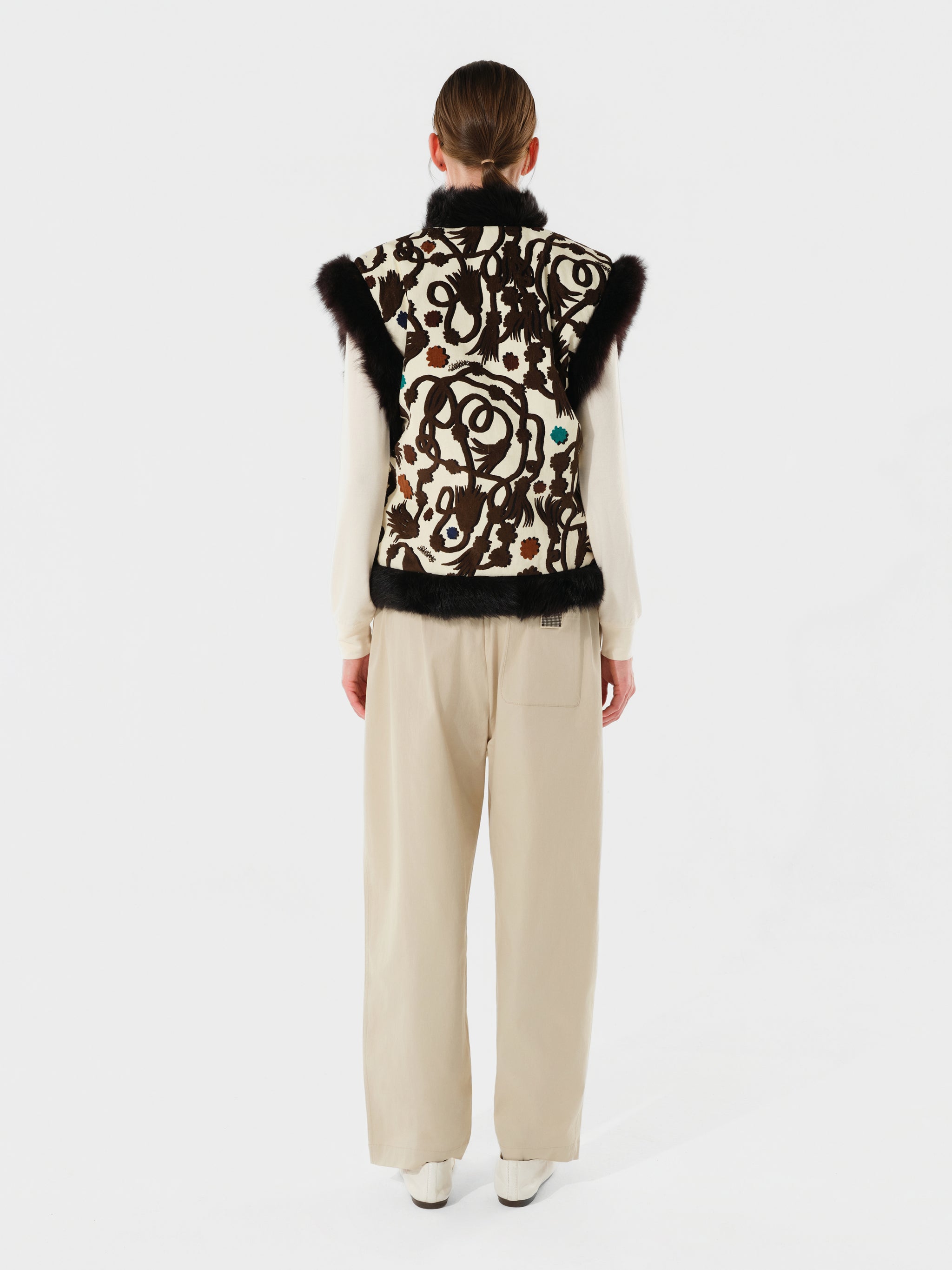 ESTEV - Printed vest with fur trim