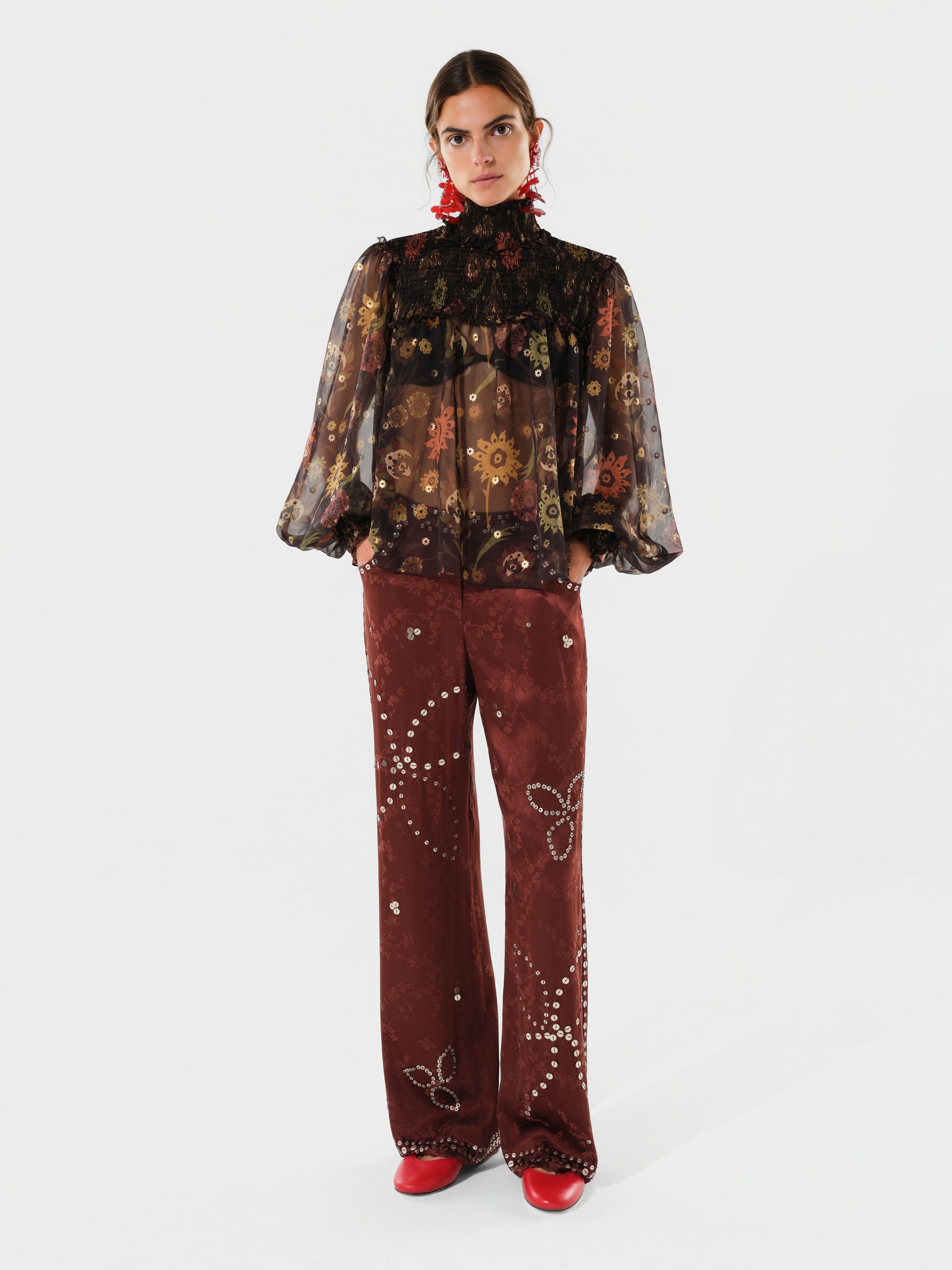 BRITY - Embellished satin straight-leg pant