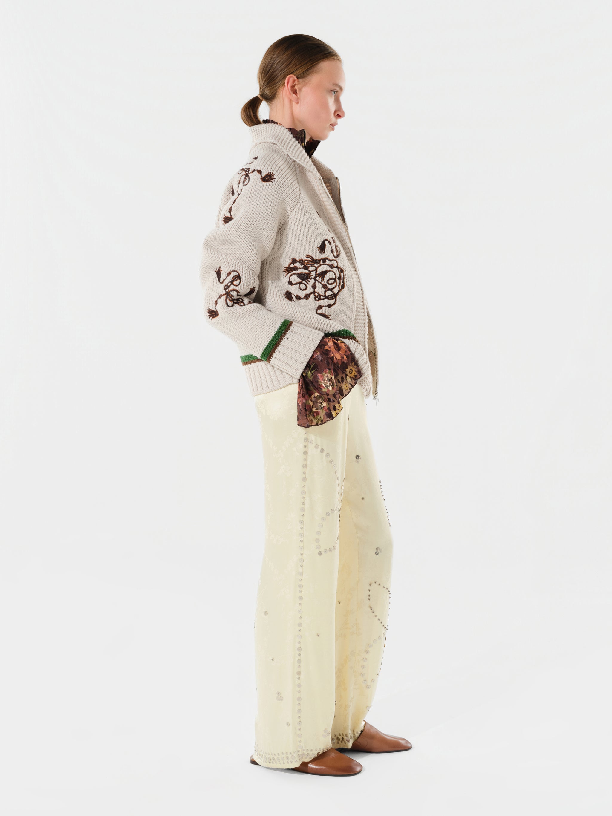 NIASA - Zip-up embroidered knit cardigan