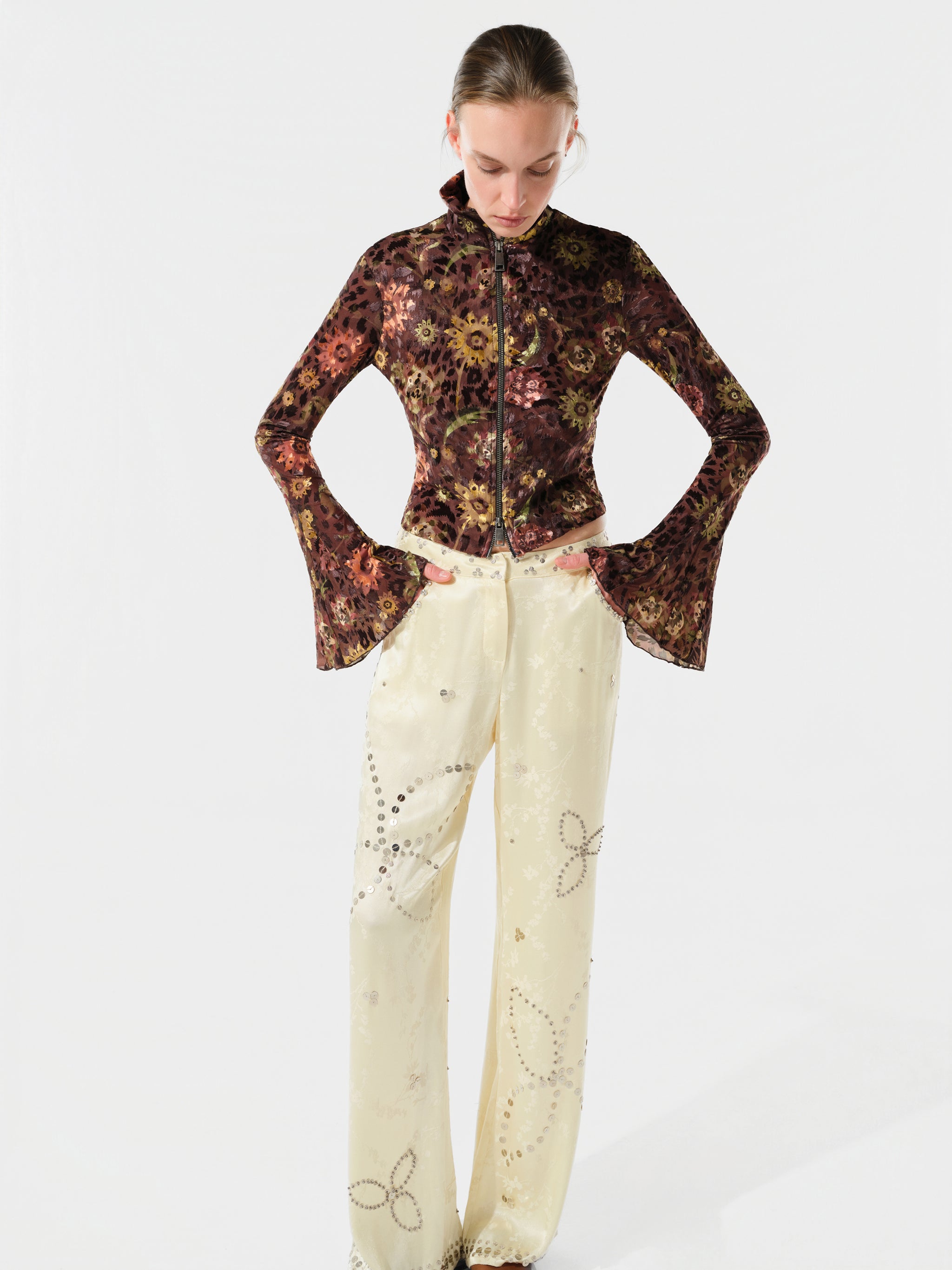 JUN - Velvet devoré fluted top with front zipper