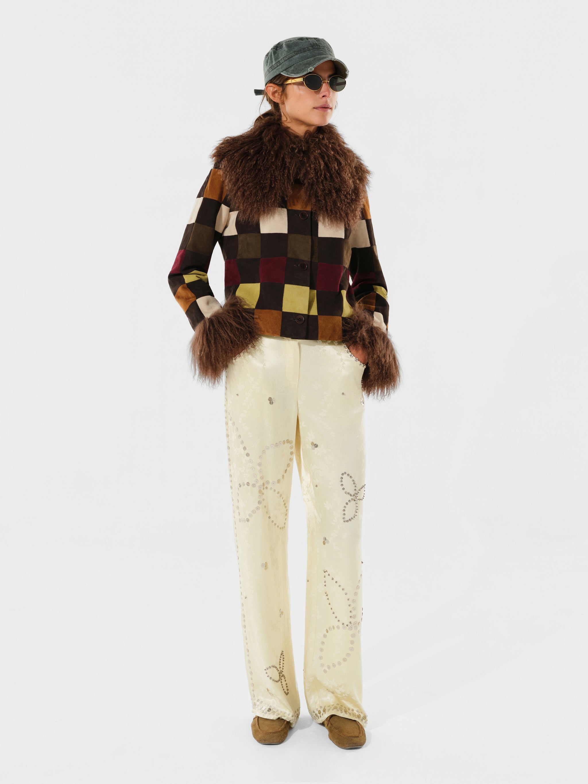 BRITY - Satin pants with metal stud detailing