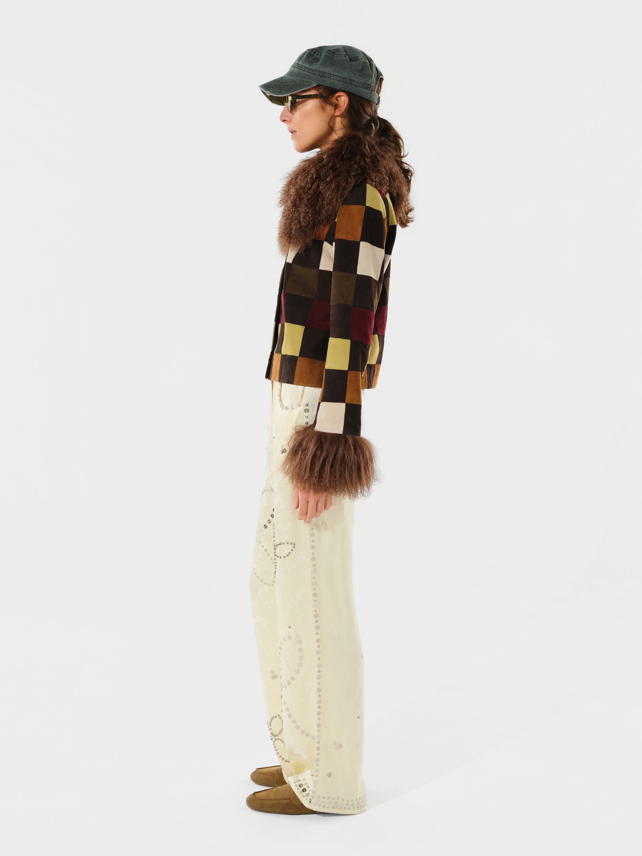 BRITY - Satin pants with metal stud detailing