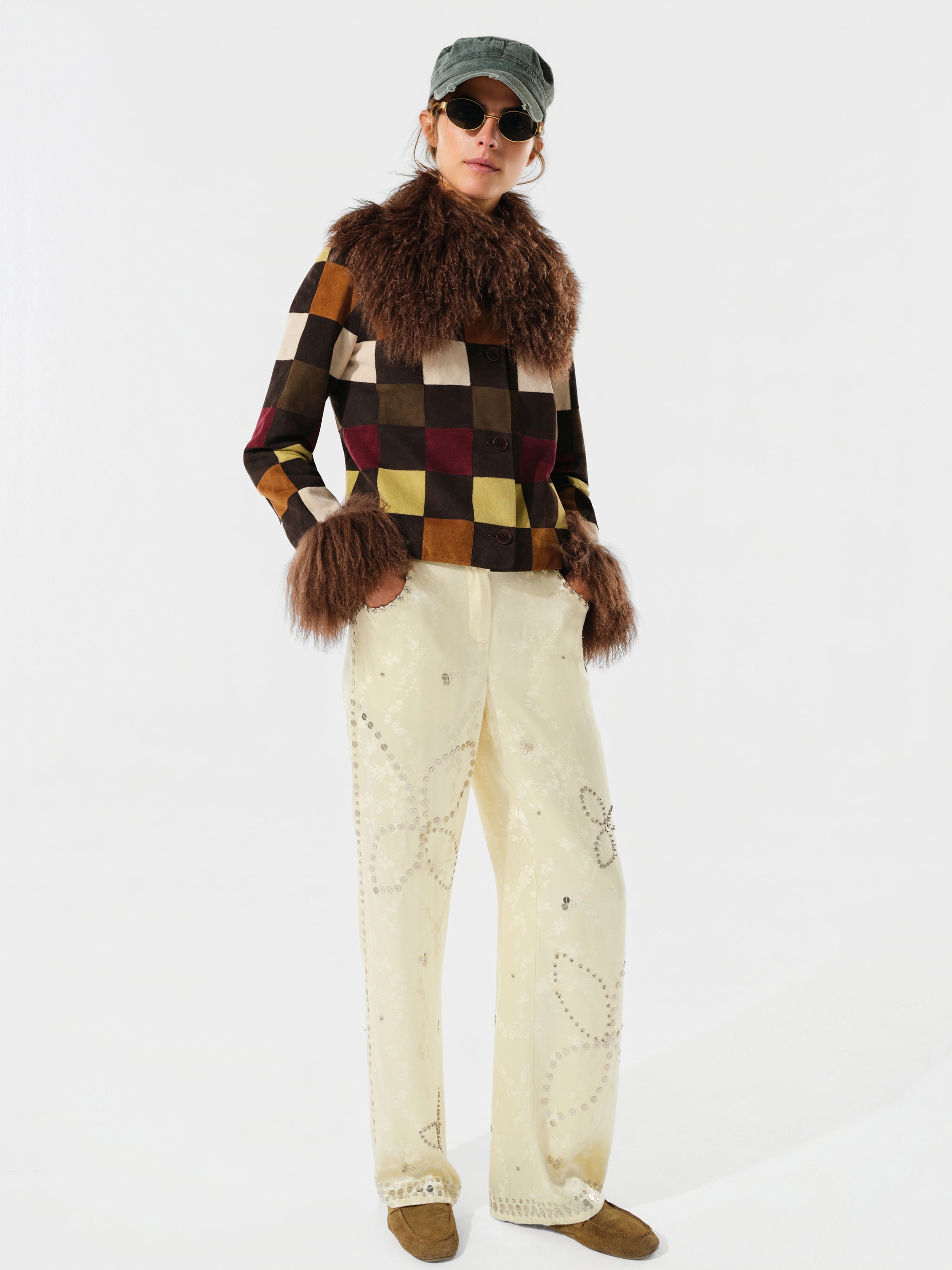 BRITY - Satin pants with metal stud detailing