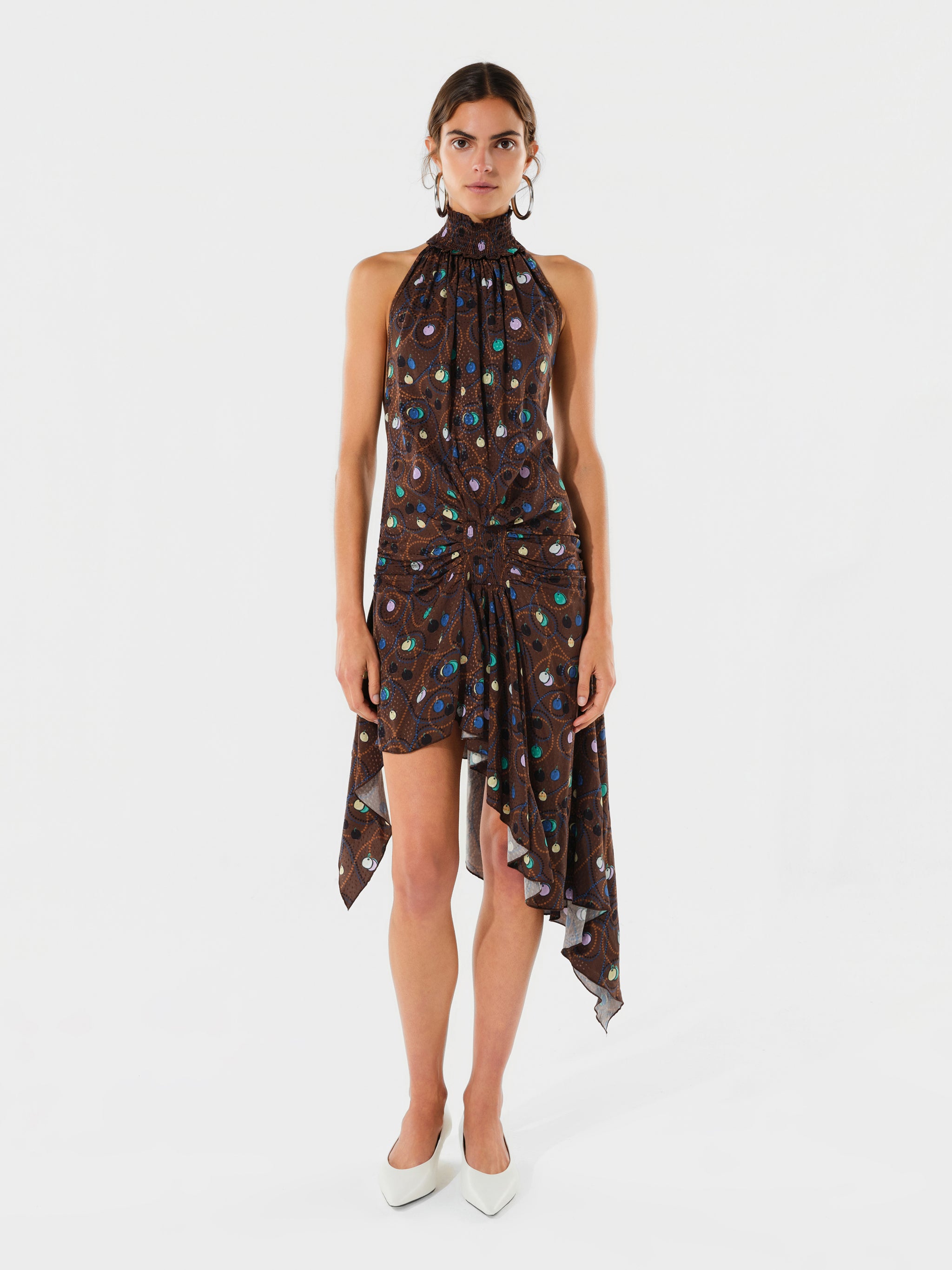 TONI - Satin halter-neck printed mini dress
