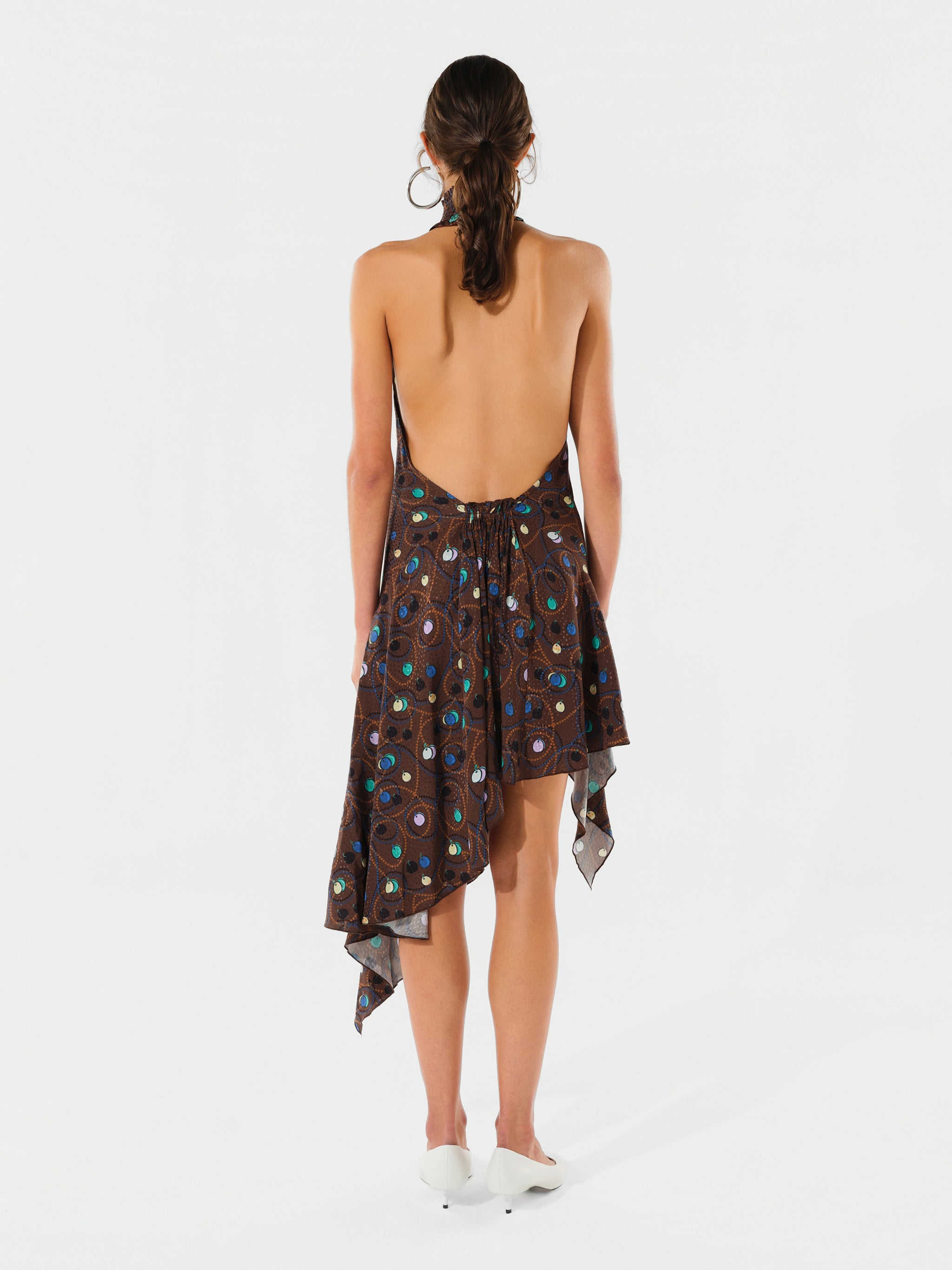 TONI - Satin halter-neck printed mini dress