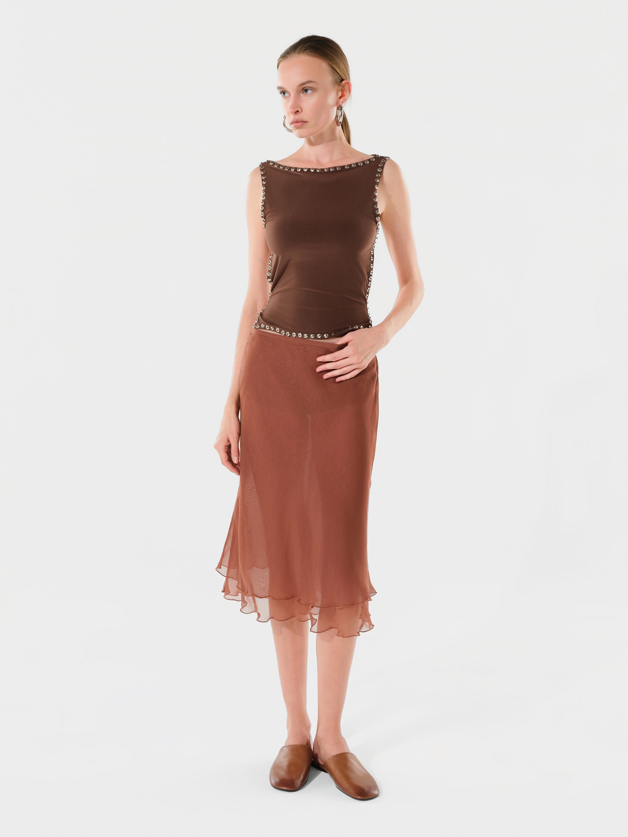 ZELNA - Fitted jersey top with stud details