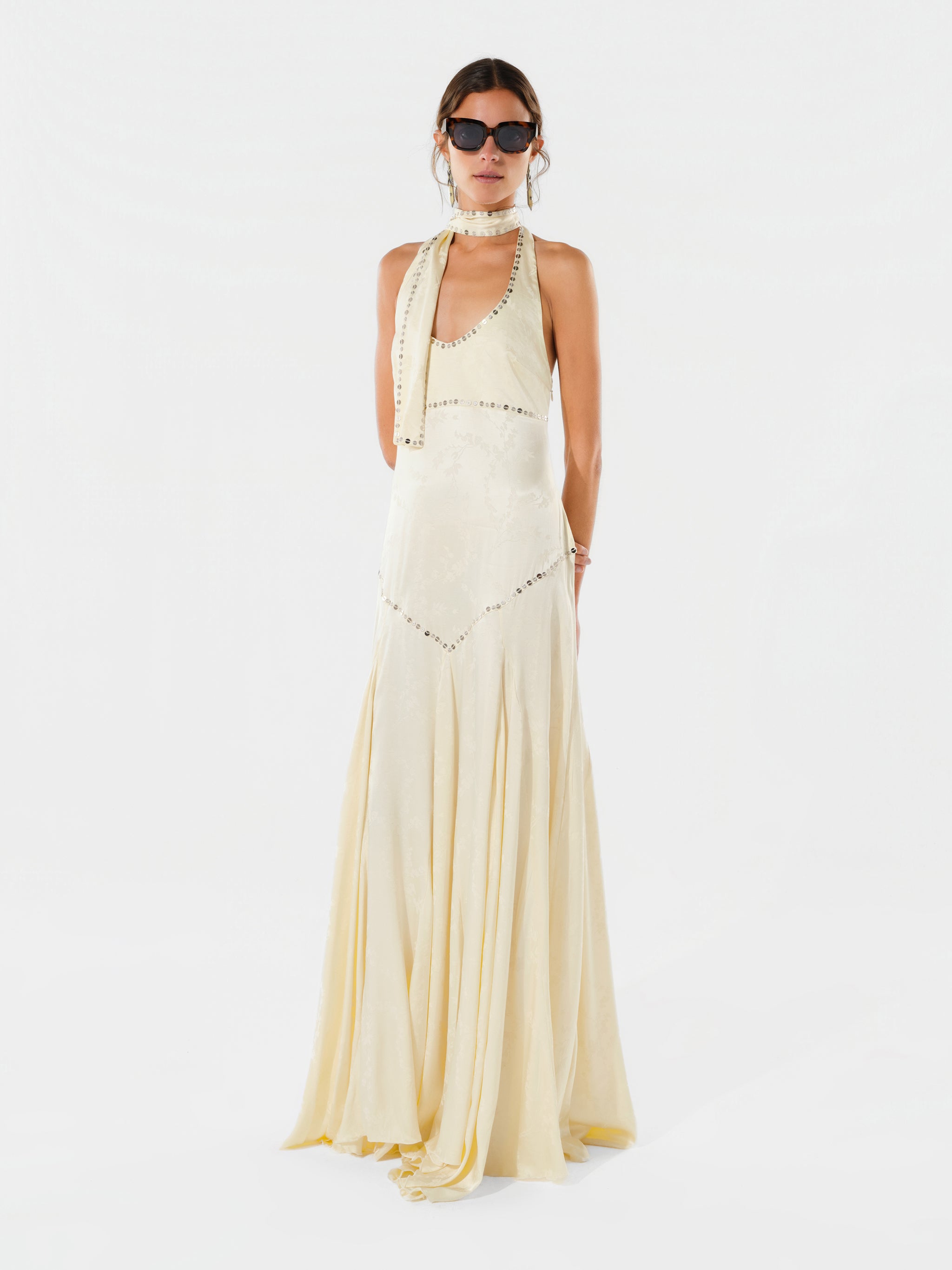 RAYE - Embellished halter maxi dress with neck tie design