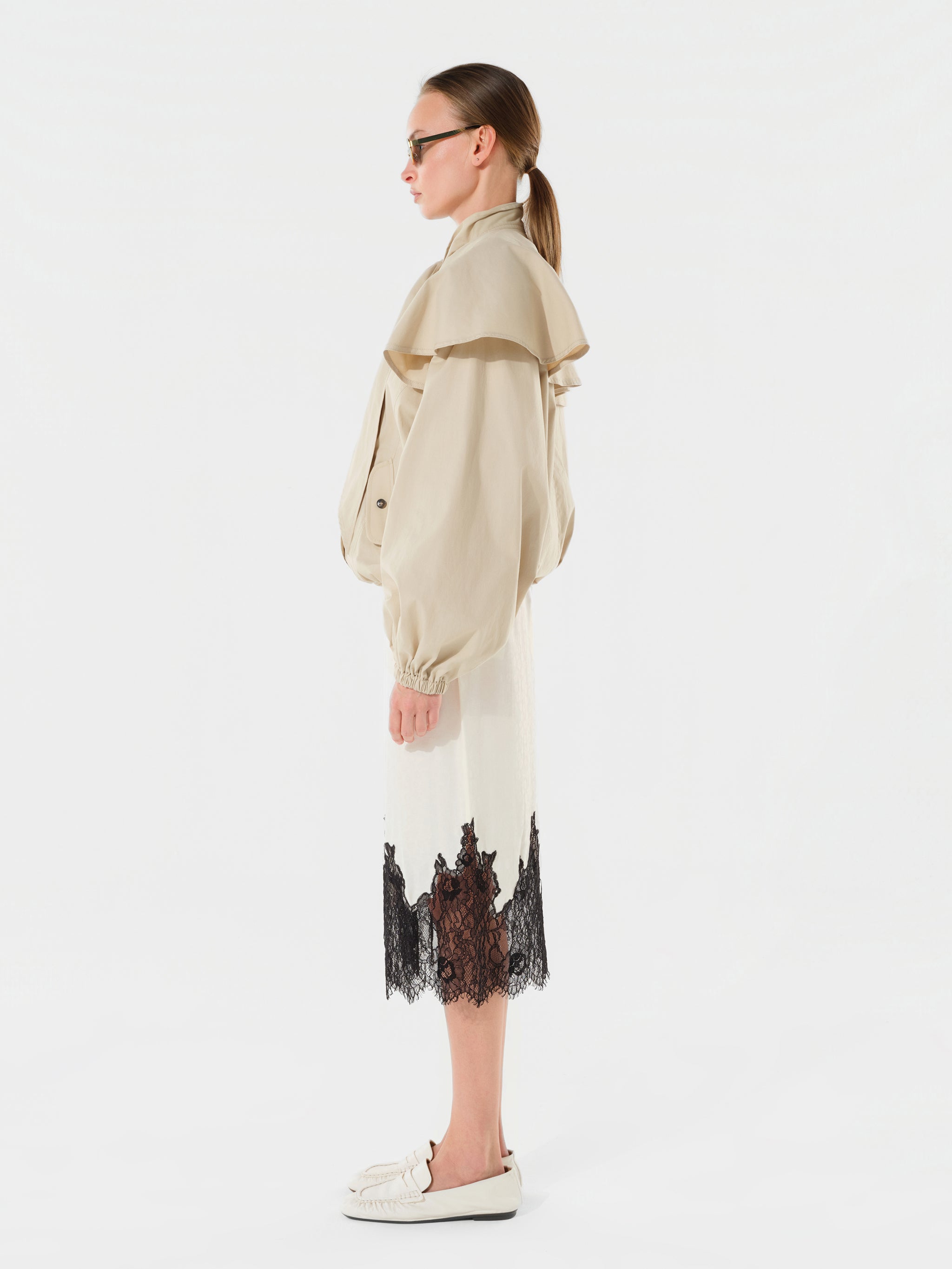 NELL - Satin lace trimmed midi skirt