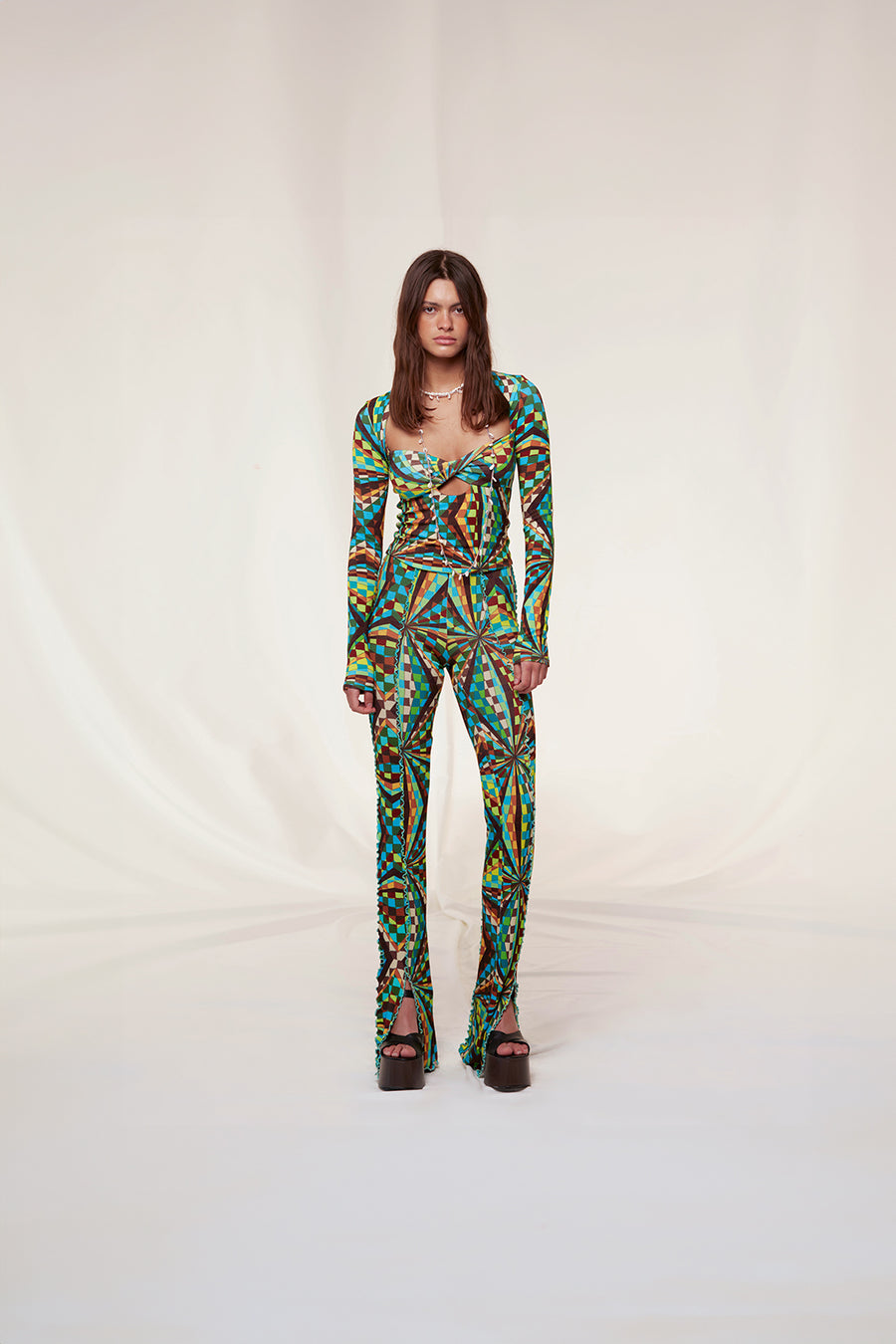 MULT - Kaleidoscope printed knit pants with contrast stitching