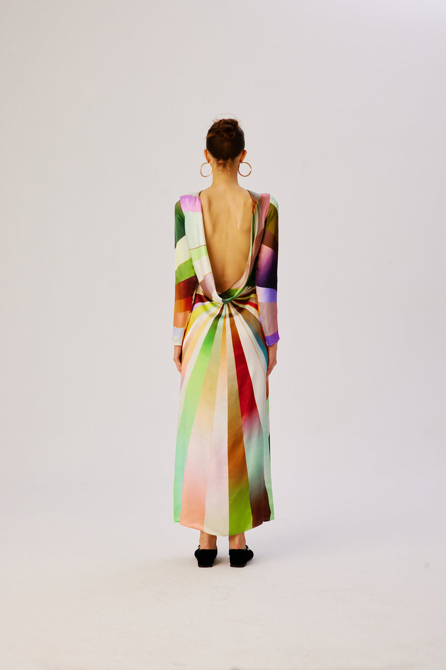 DESTY - Sun-ray printed cowl back dress