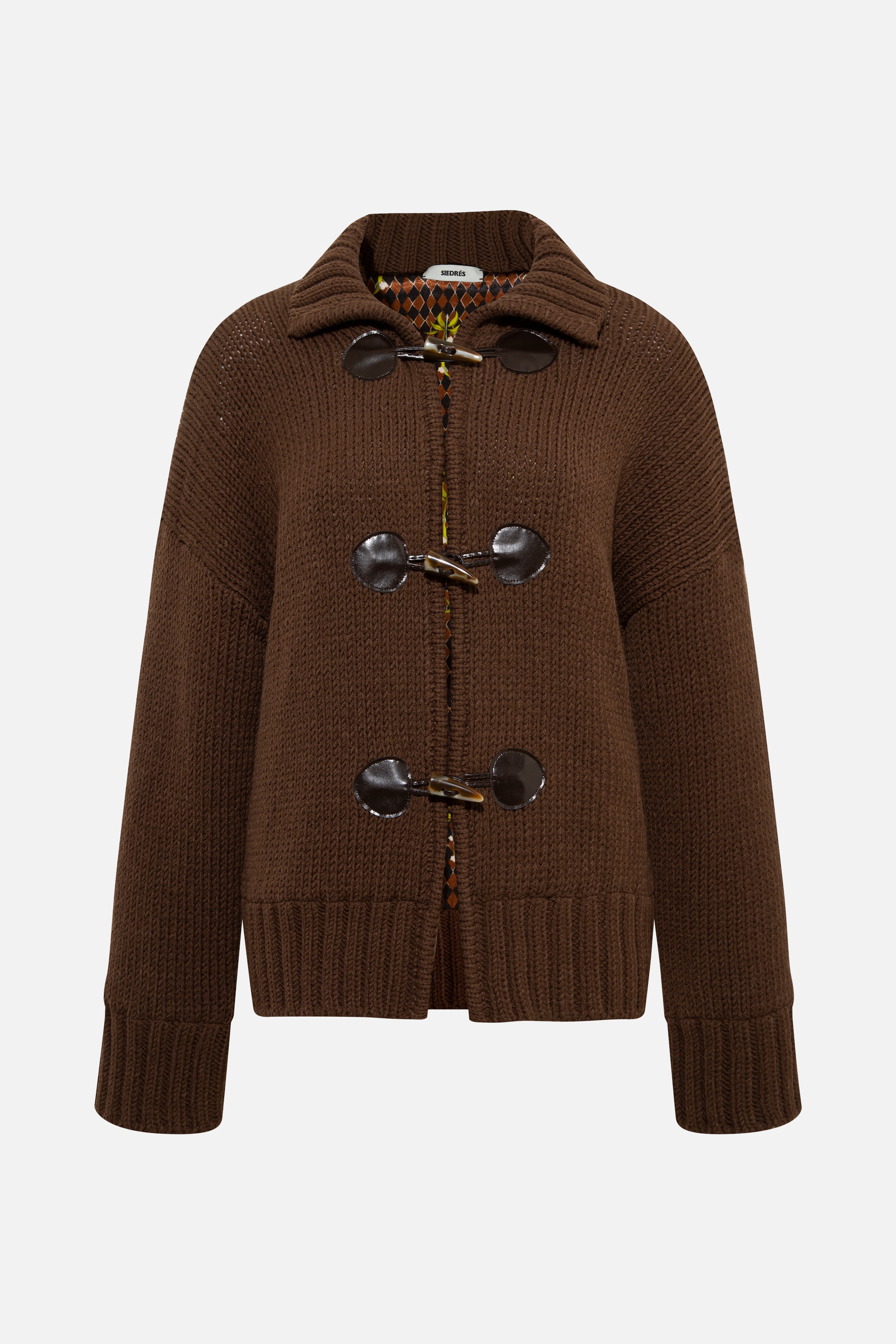 OLLIE - Wool blend cardigan with printed satin lining