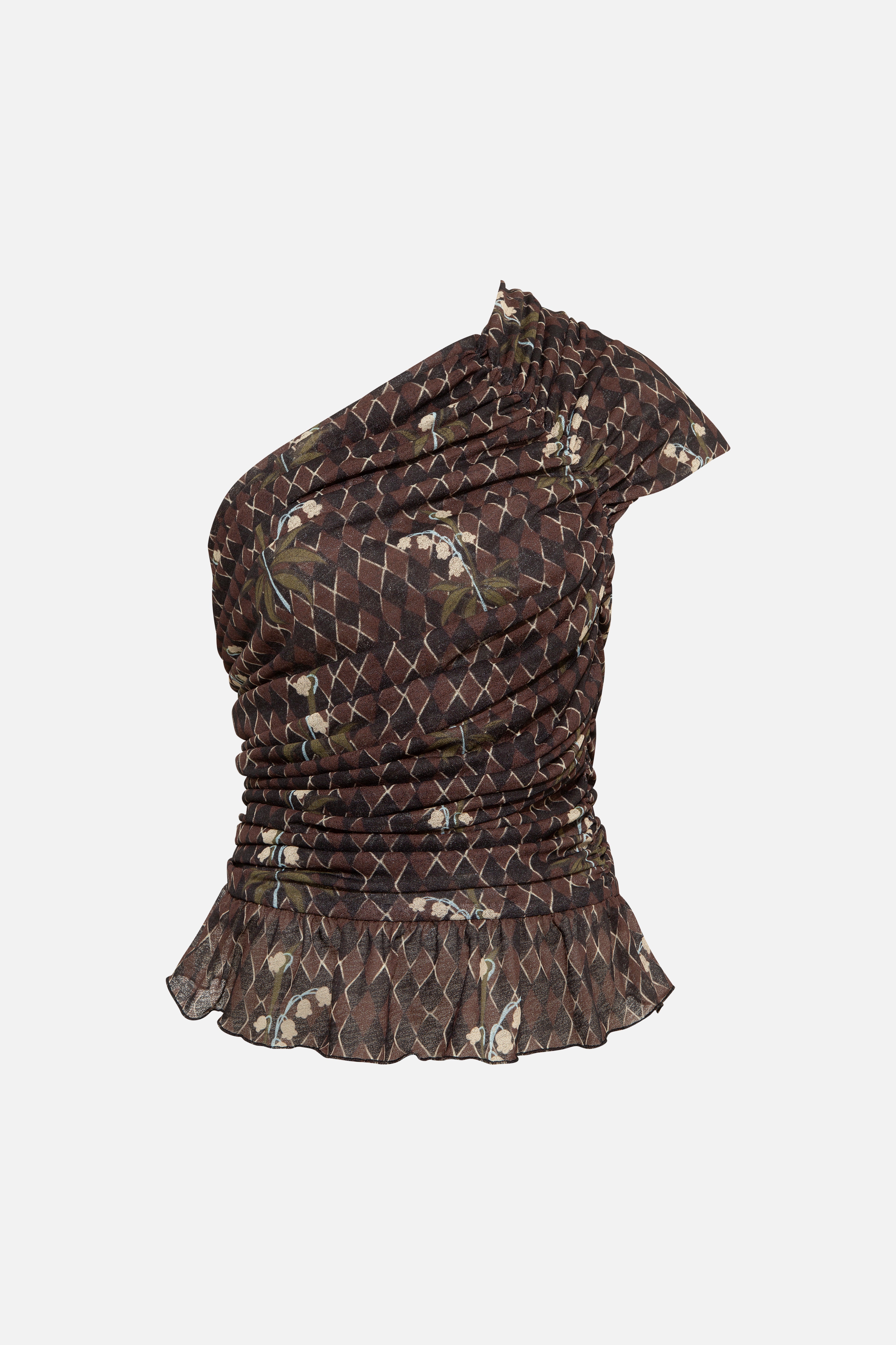 OPHI - One-shoulder printed mesh top