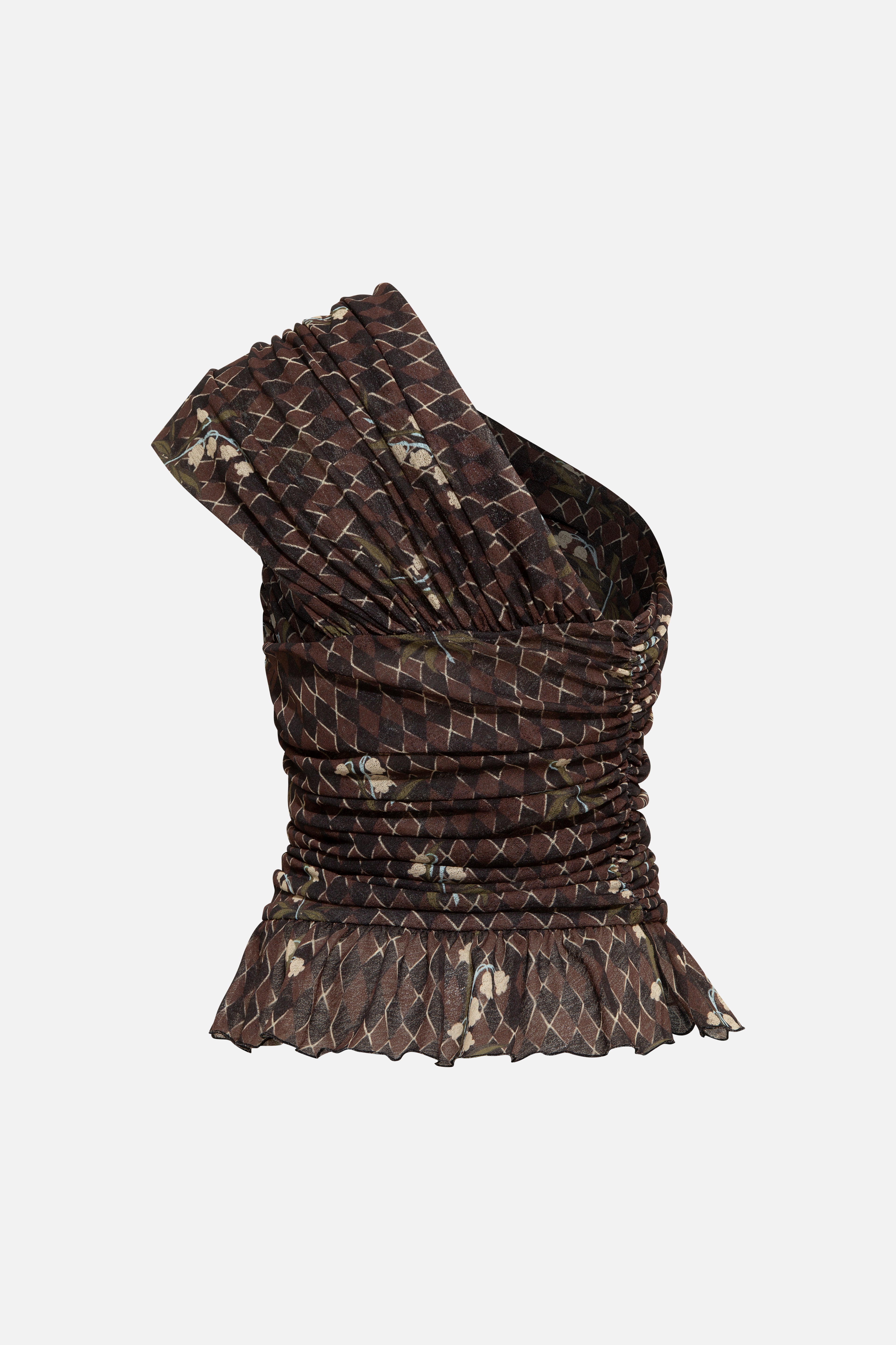OPHI - One-shoulder printed mesh top