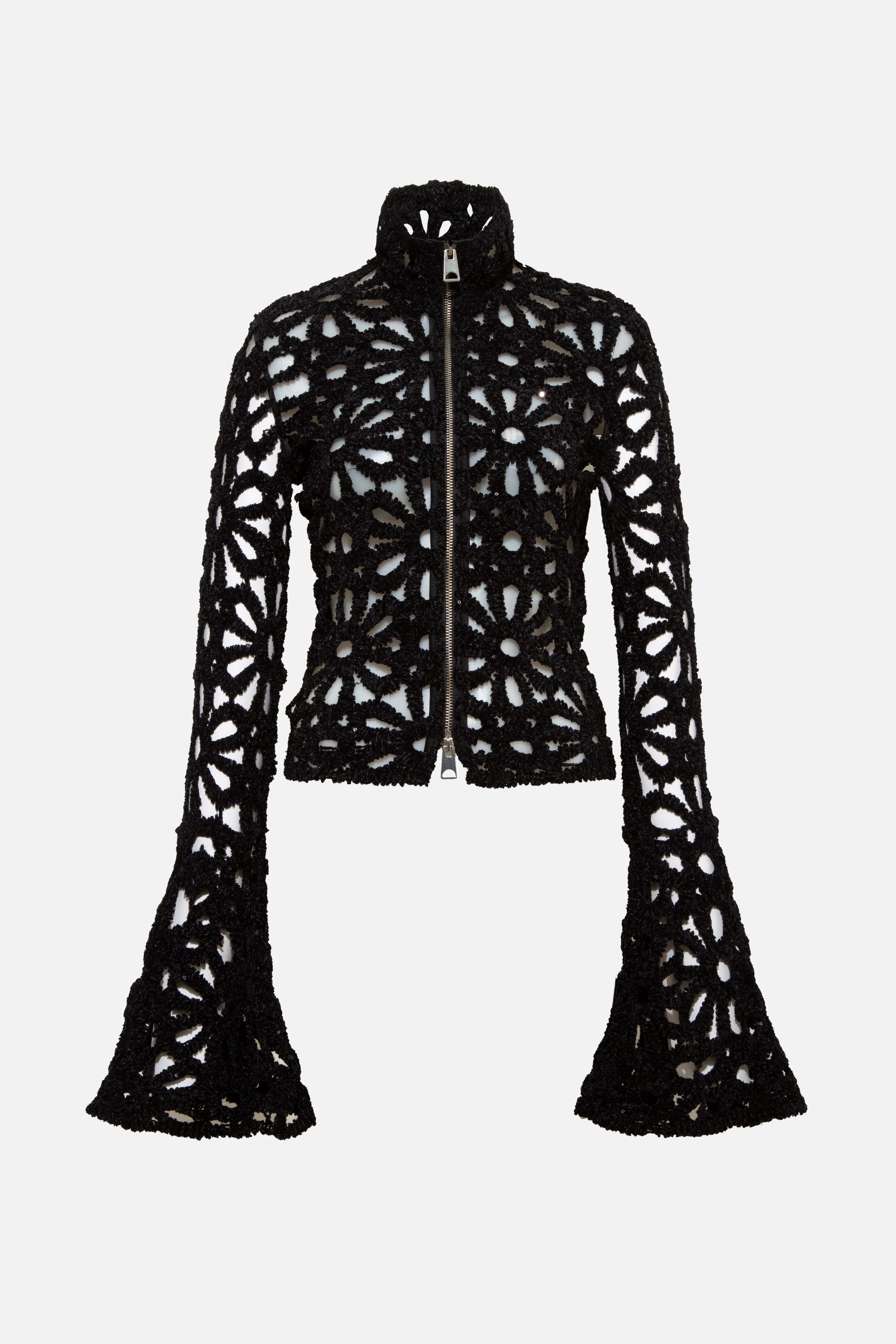 JUN - Embroidered fluted top with front zipper