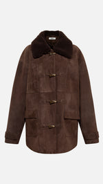 THEO - Oversized shearling-collar suede leather jacket