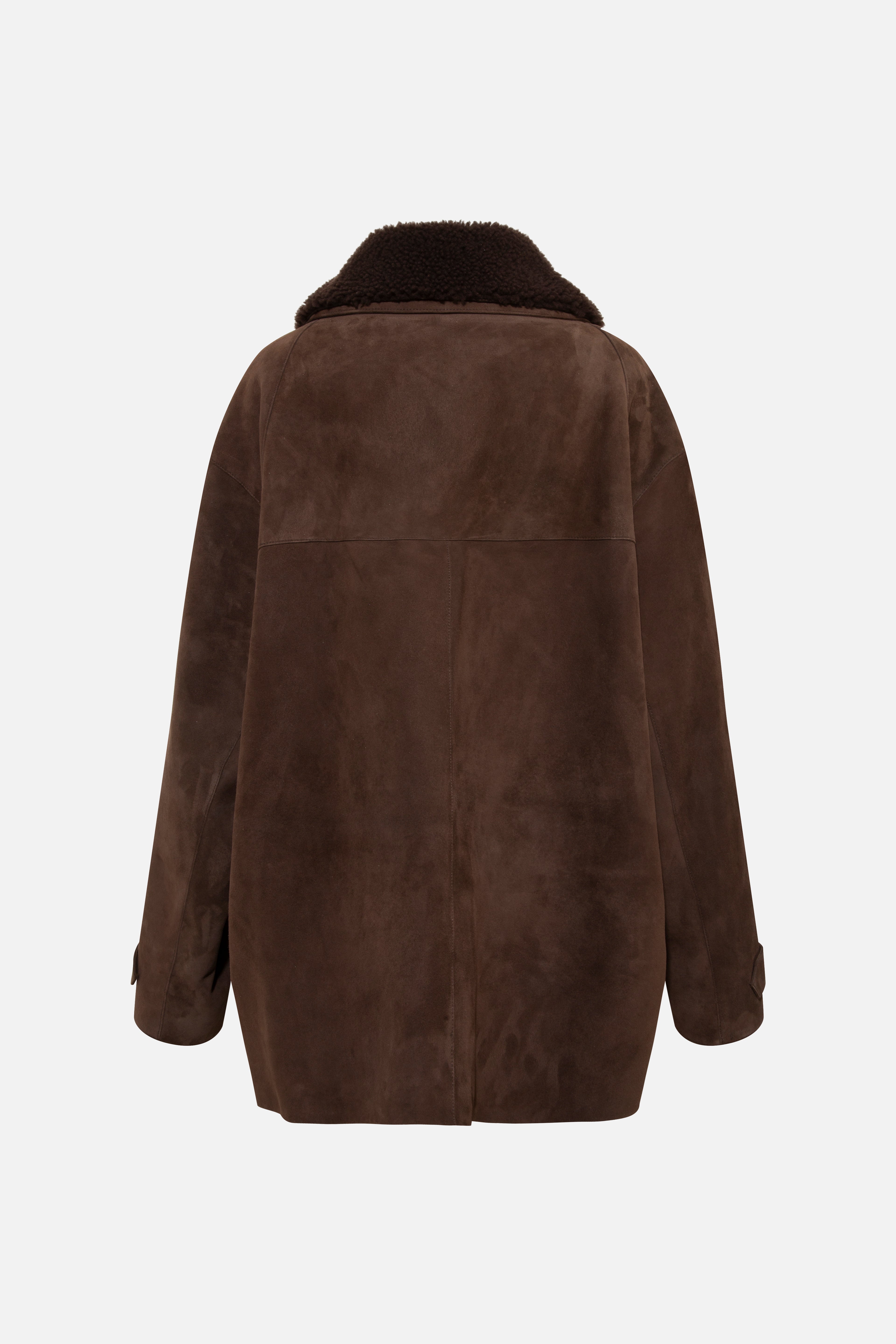 THEO - Oversized shearling-collar suede leather jacket