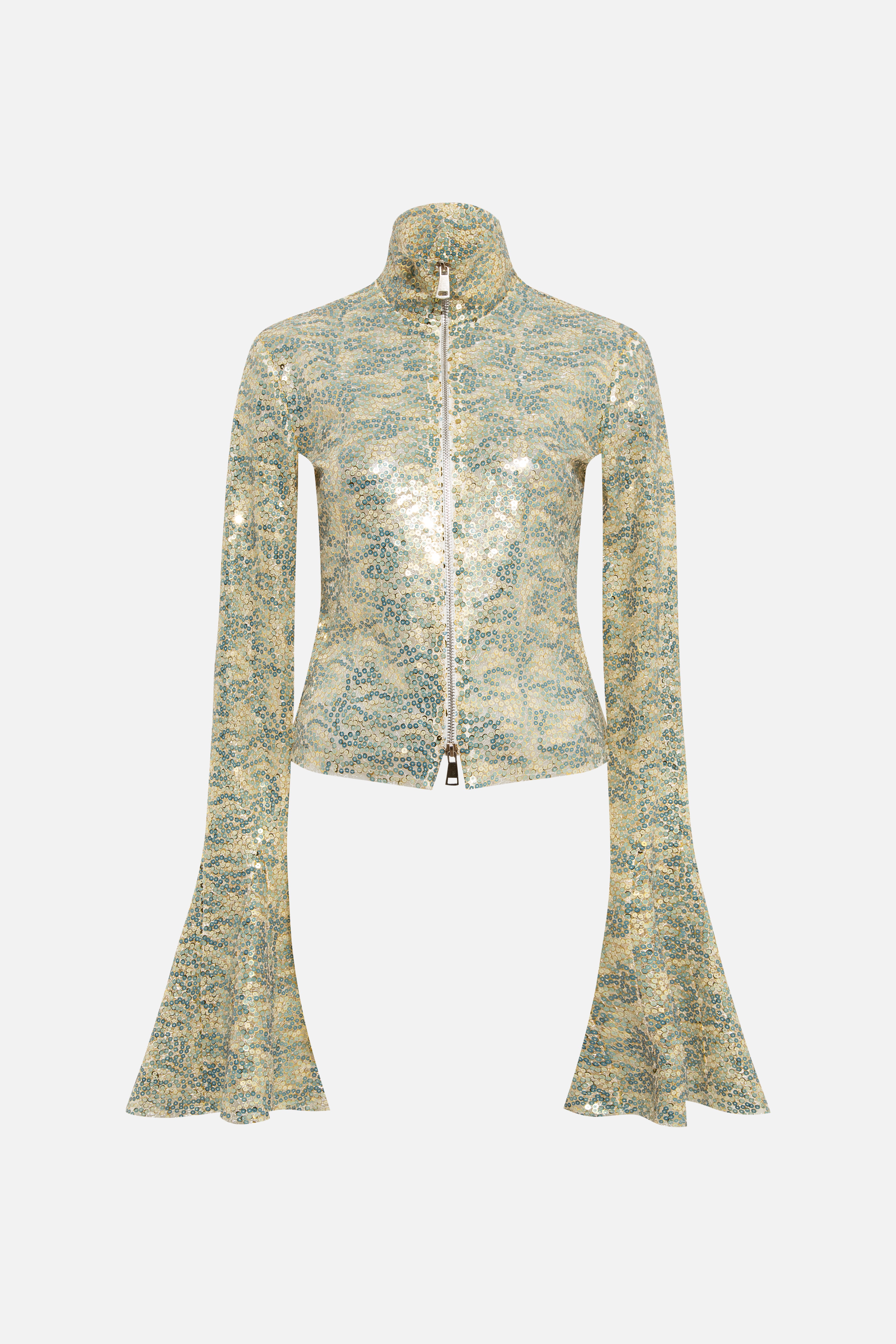 JUN - Sequined fluted top with front zipper
