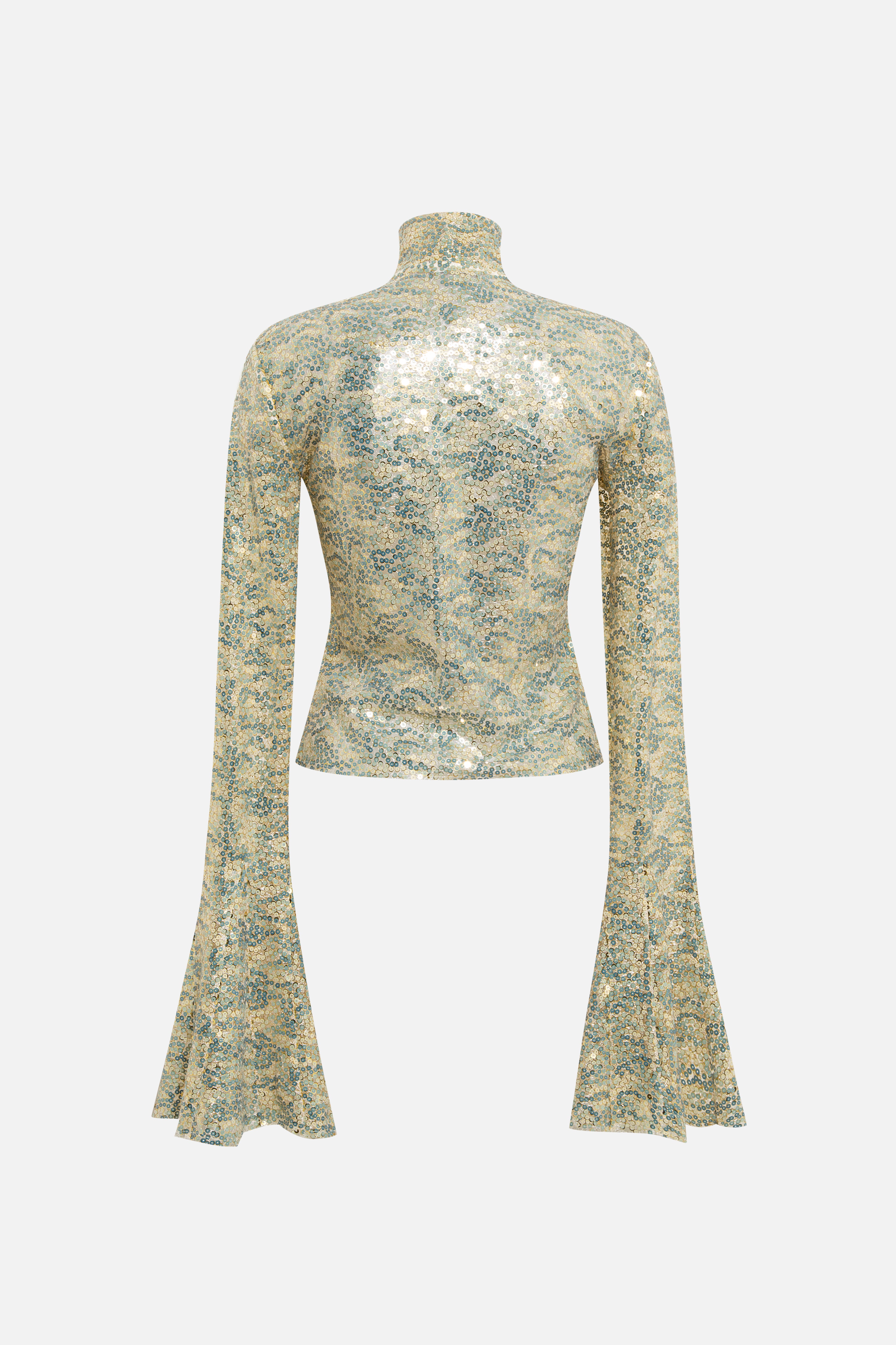 JUN - Sequined fluted top with front zipper