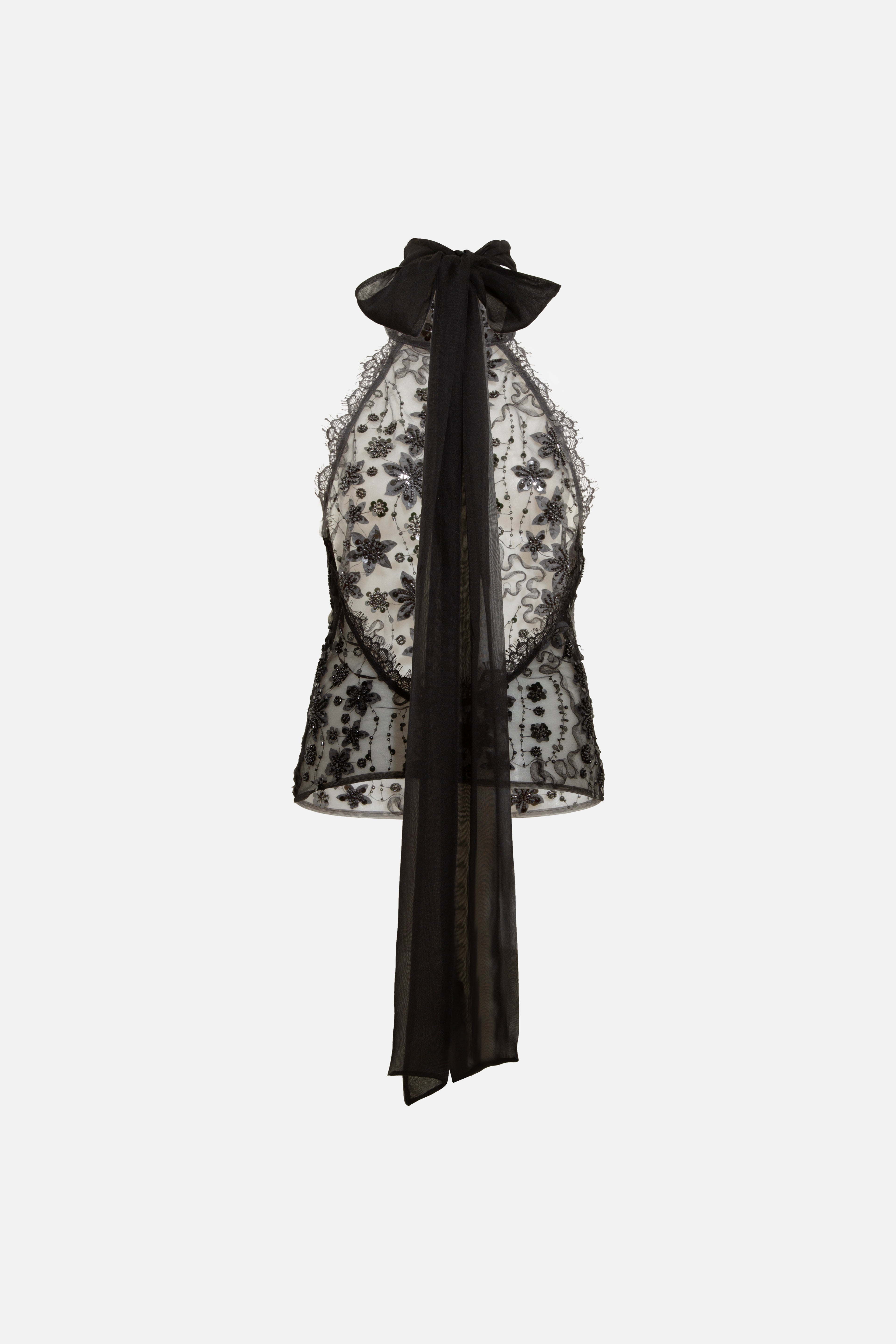 DARCY - Embroidered halter-neck top with lace trim