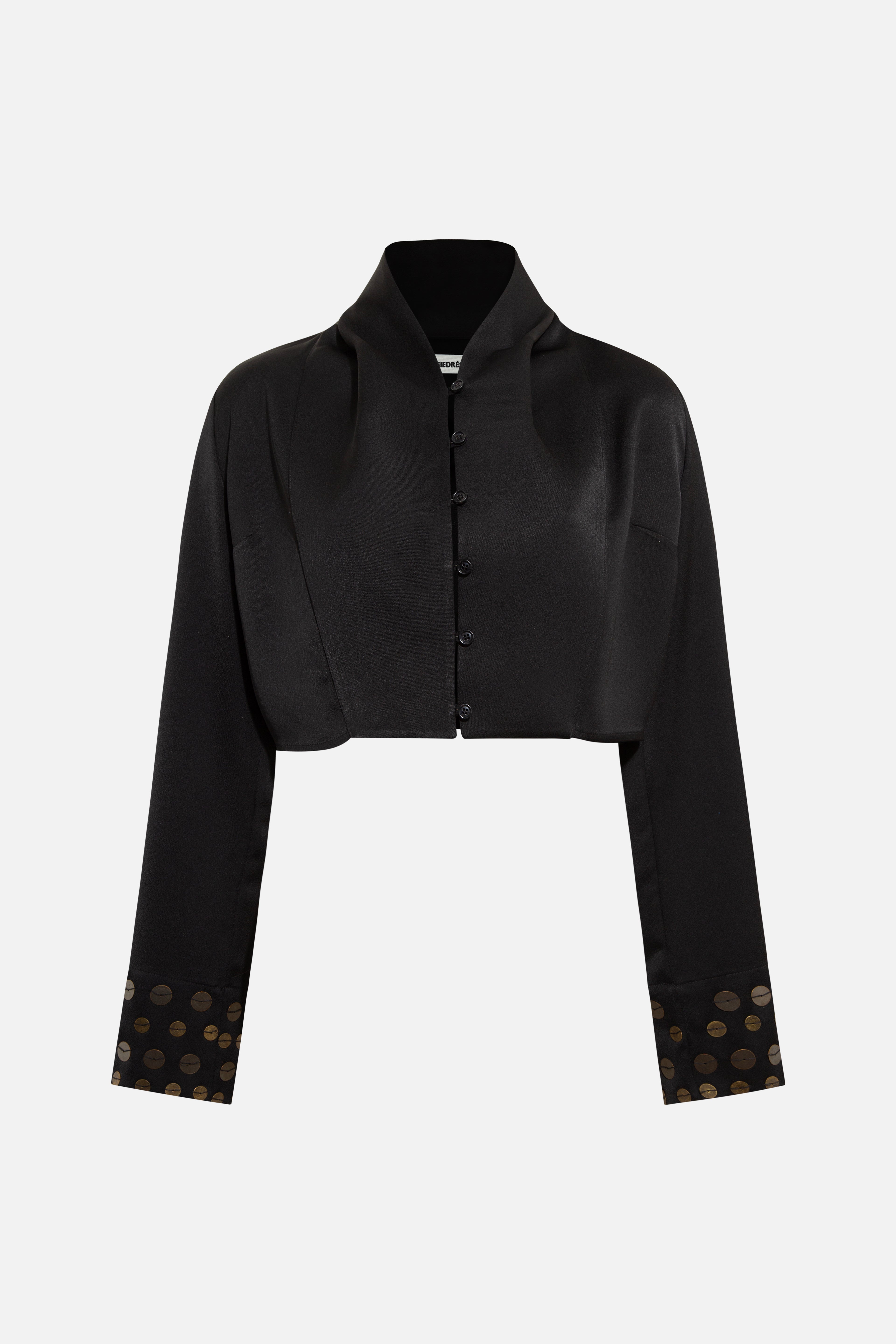 NOVA - Satin cropped shirt with embroidered sleeve cuffs