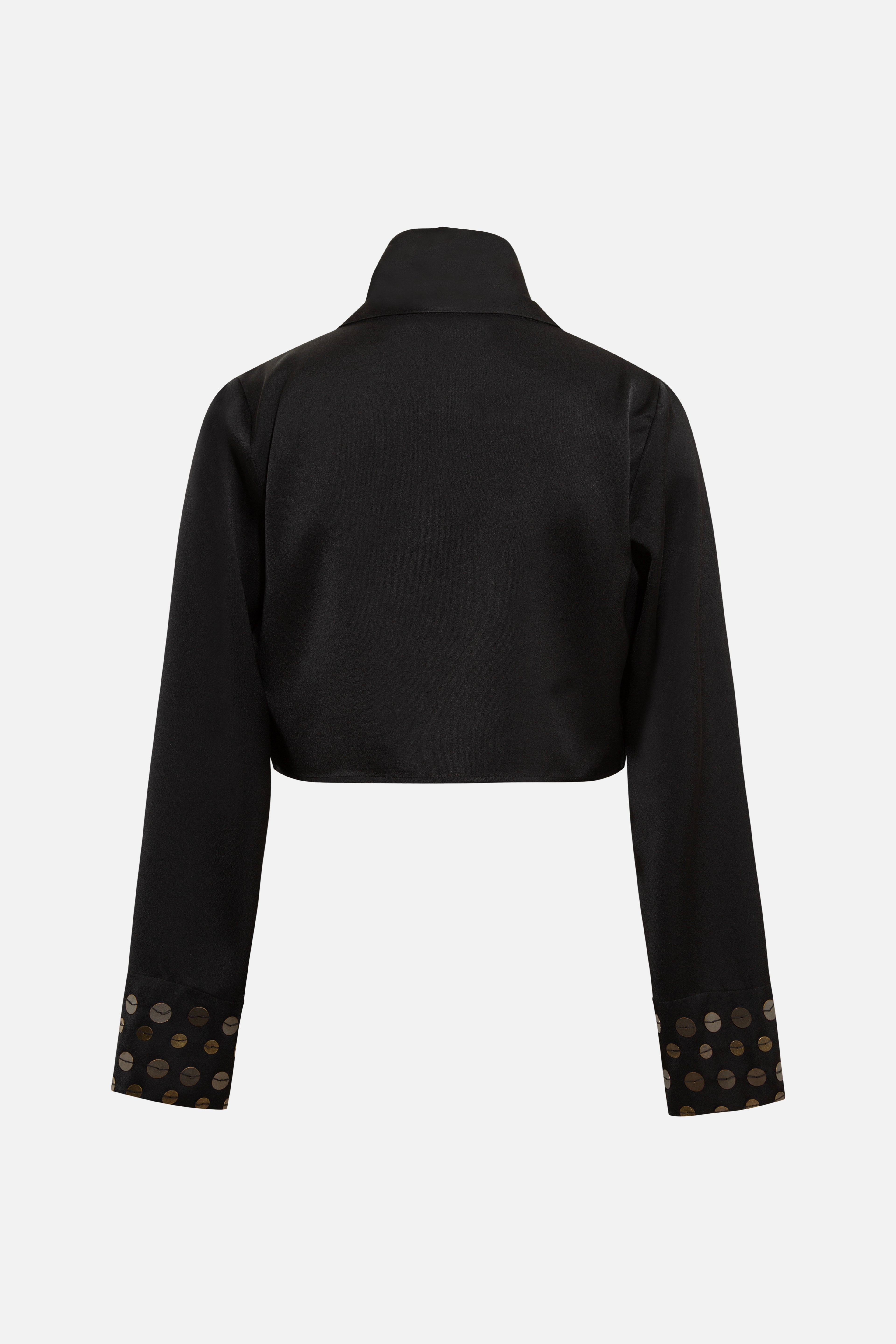 NOVA - Satin cropped shirt with embroidered sleeve cuffs