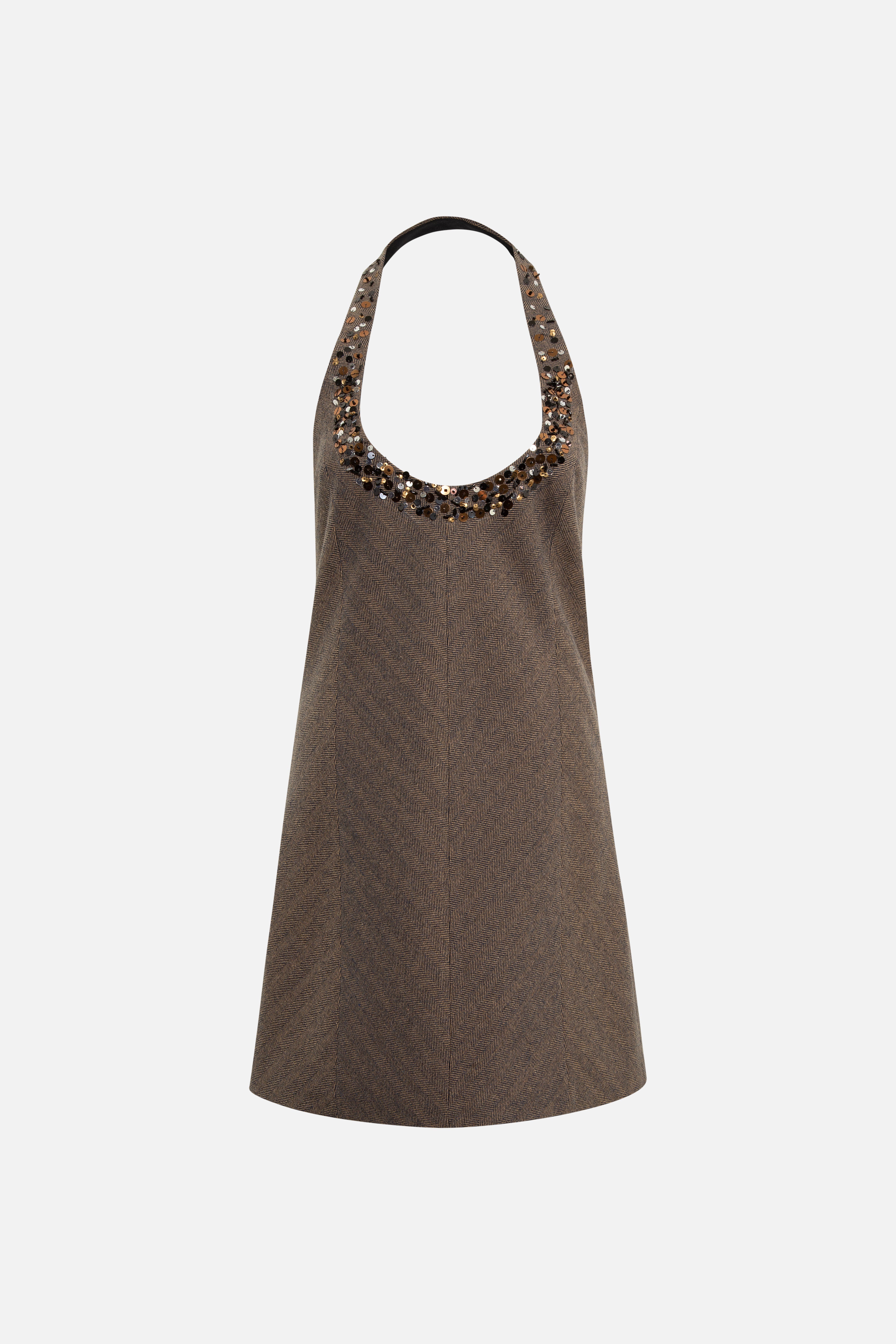 ZHEN - Halter-neck mini dress with embroidered neckline