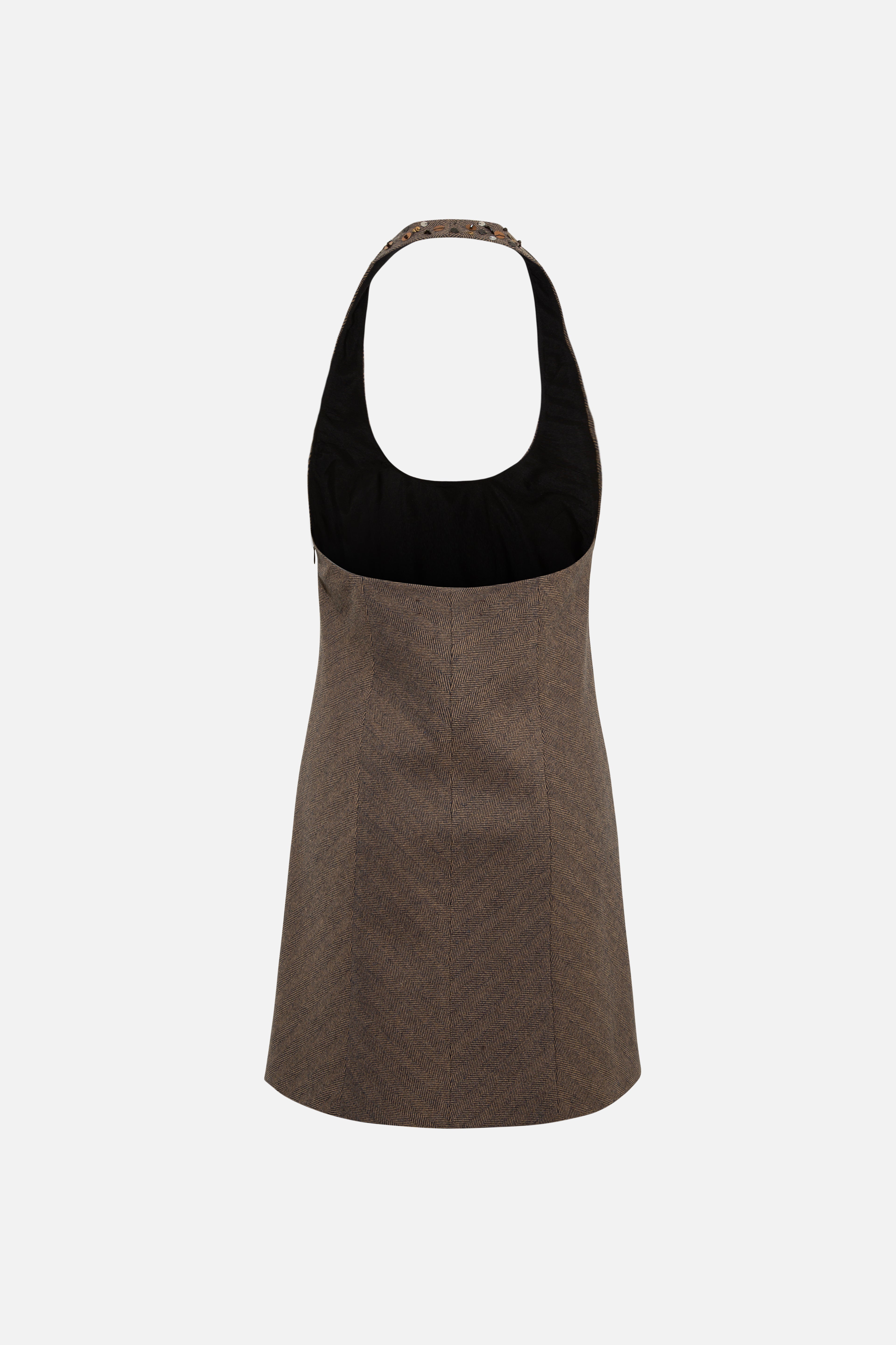 ZHEN - Halter-neck mini dress with embroidered neckline