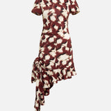 TENAS - Printed jersey dress with side tie and ruffle