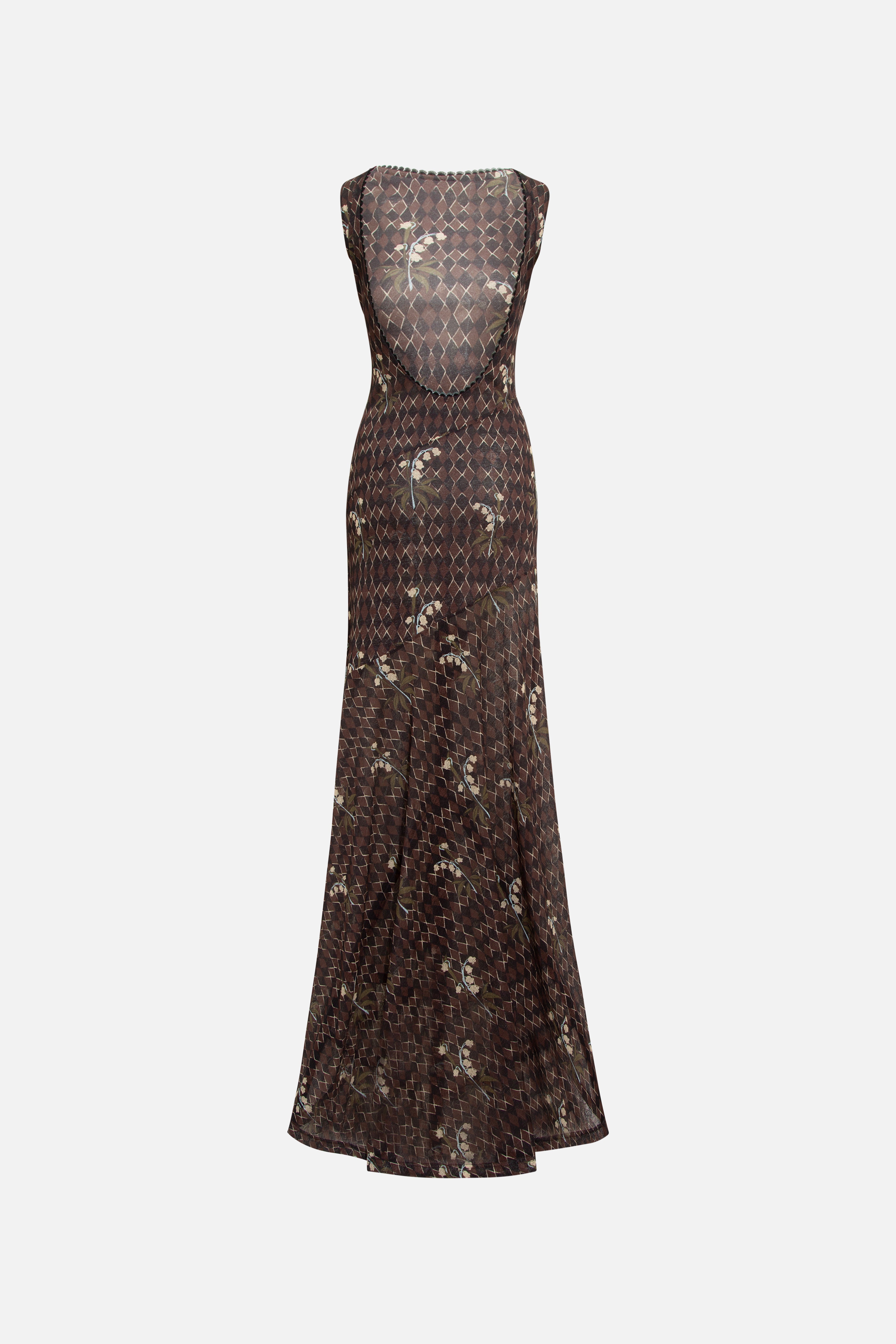 FENS - Open-back printed mesh maxi dress