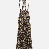 ALINA - Open-back ruched printed mesh maxi dress