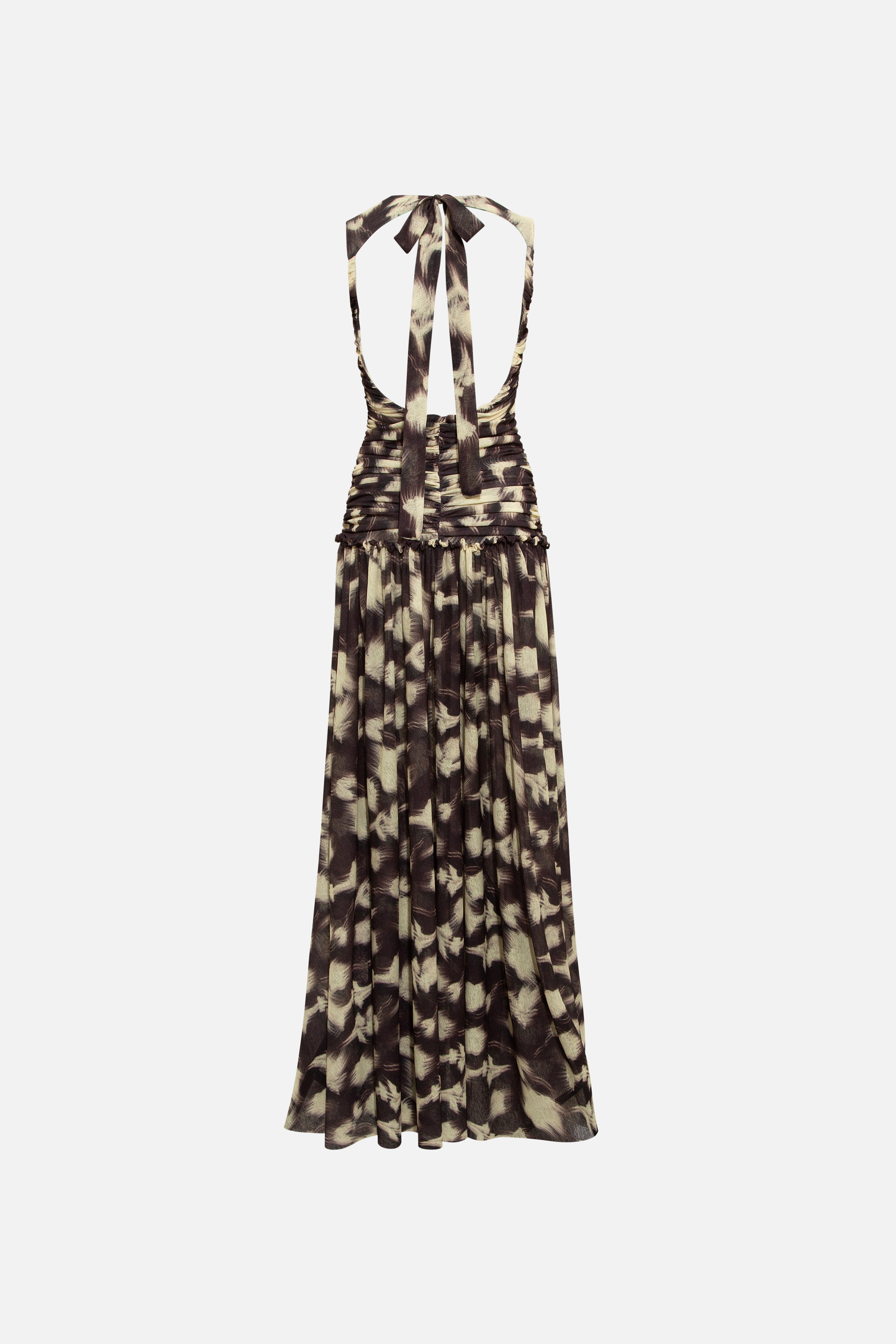 ALINA - Open-back ruched printed mesh maxi dress