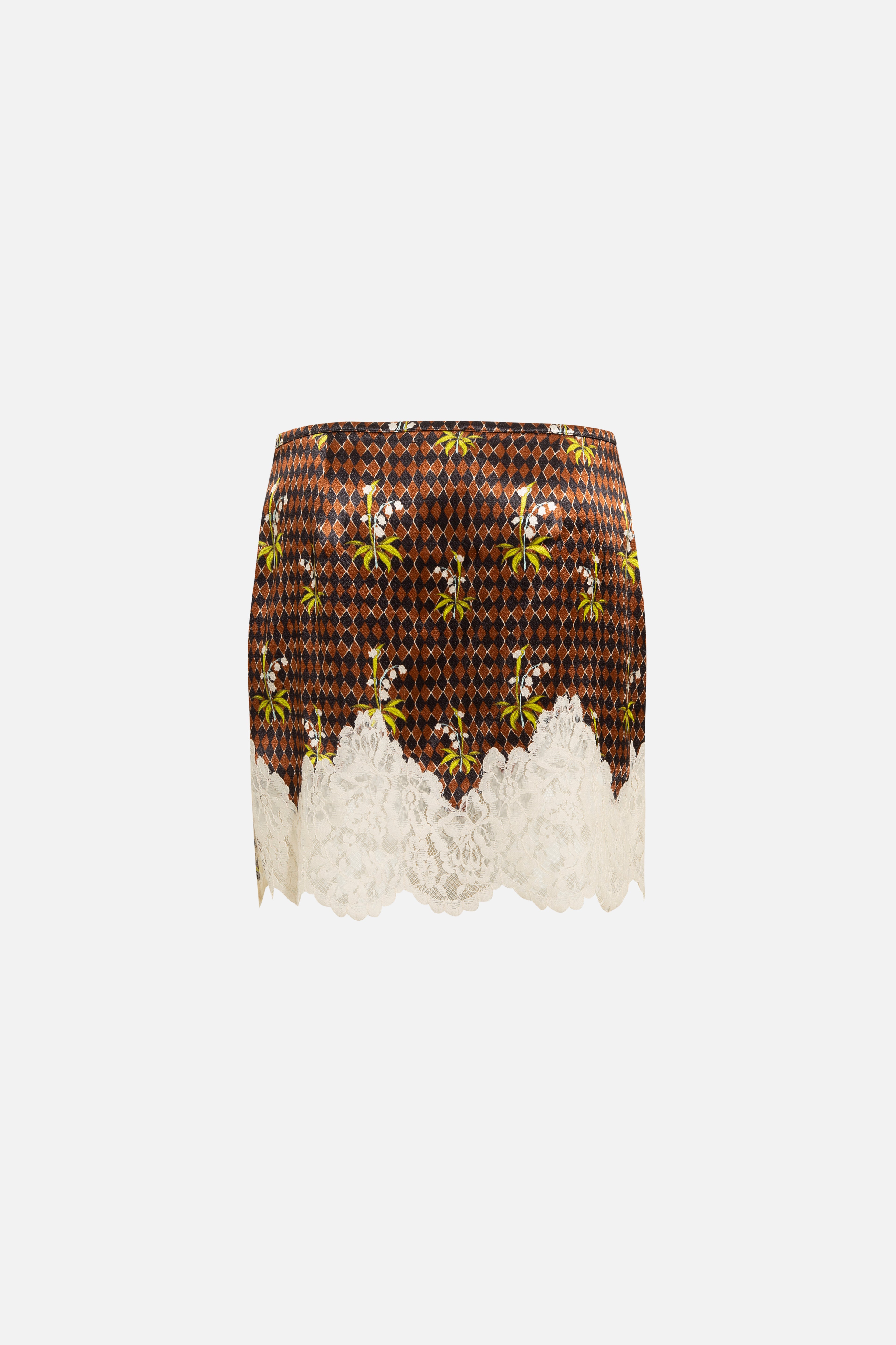INIA - Satin mini skirt with lace-trimmed hem