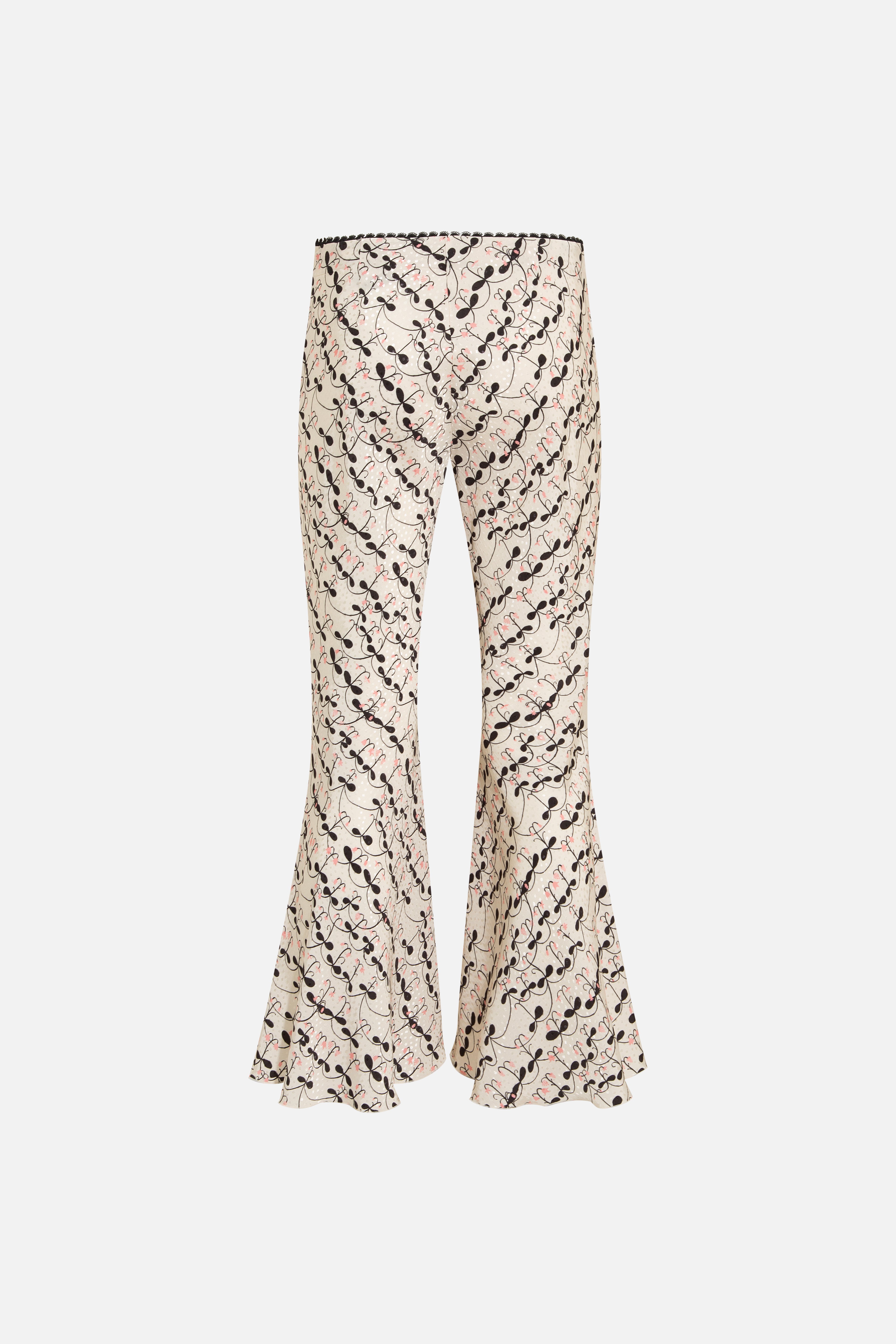 JESLYNN - Low-rise printed satin flare pants