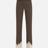 VIVIENNE - Wool blend pants with lace-trimmed hem