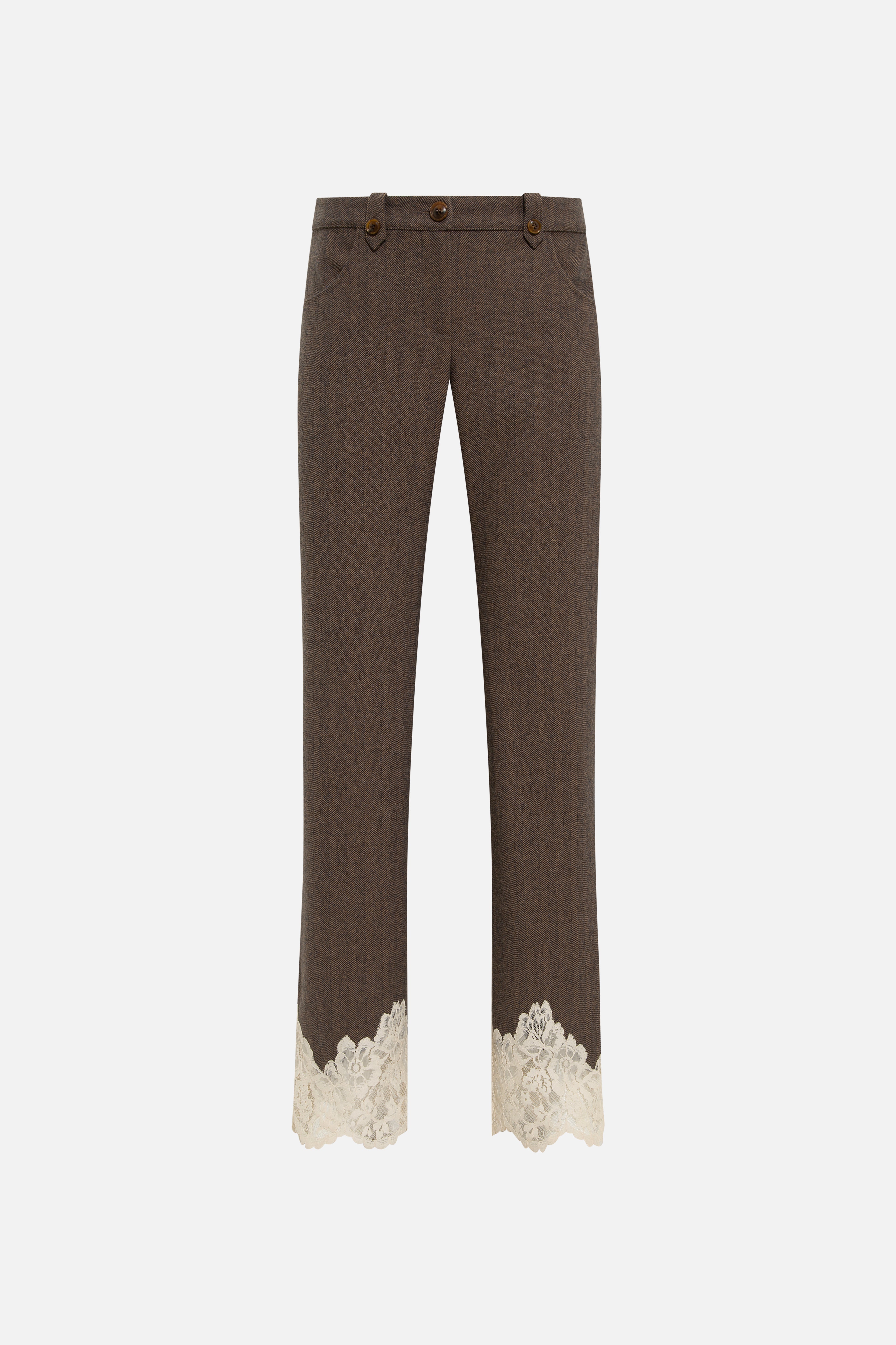 VIVIENNE - Wool blend pants with lace-trimmed hem