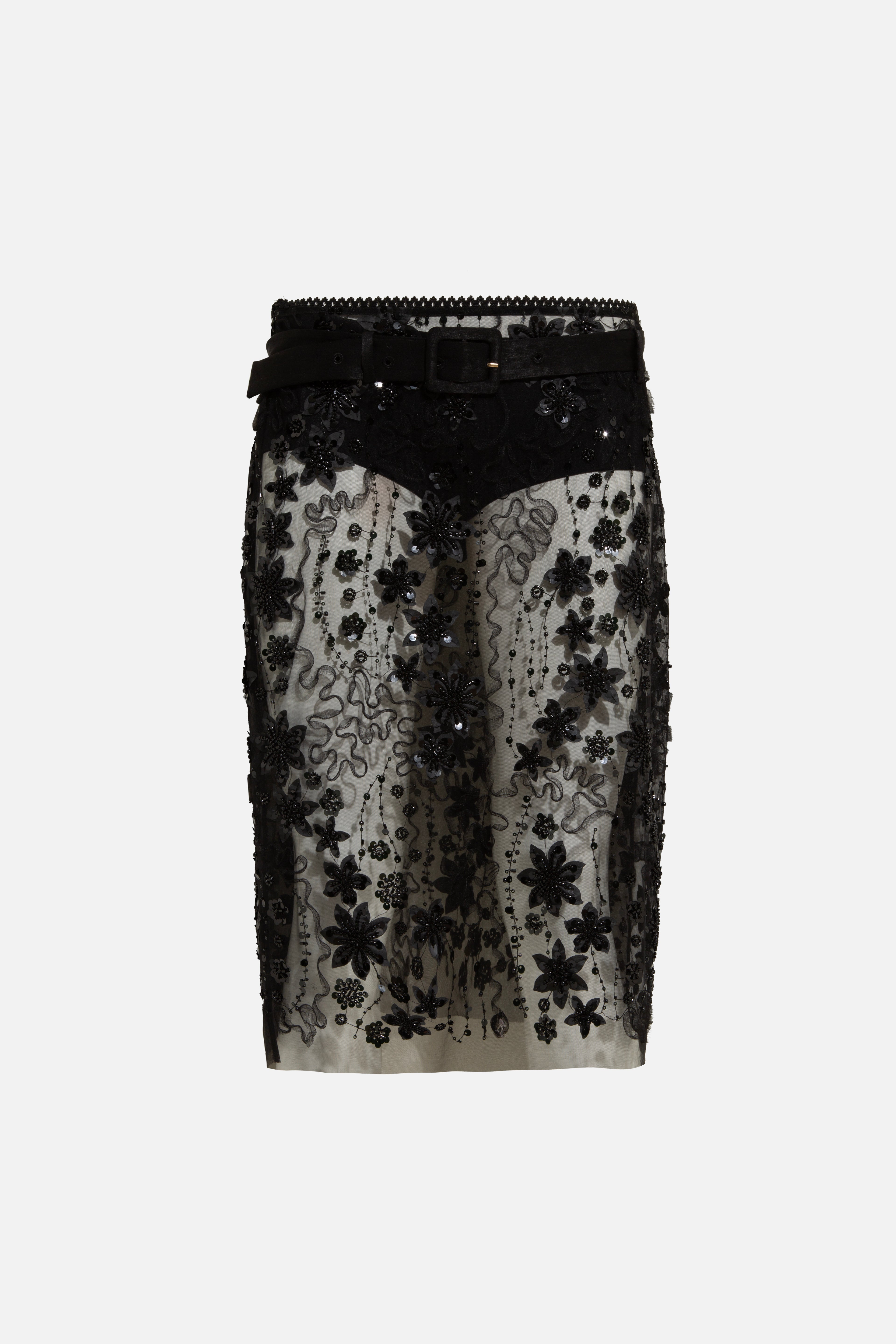 ESTELLE - Embroidered skirt with mini shorts and a belt