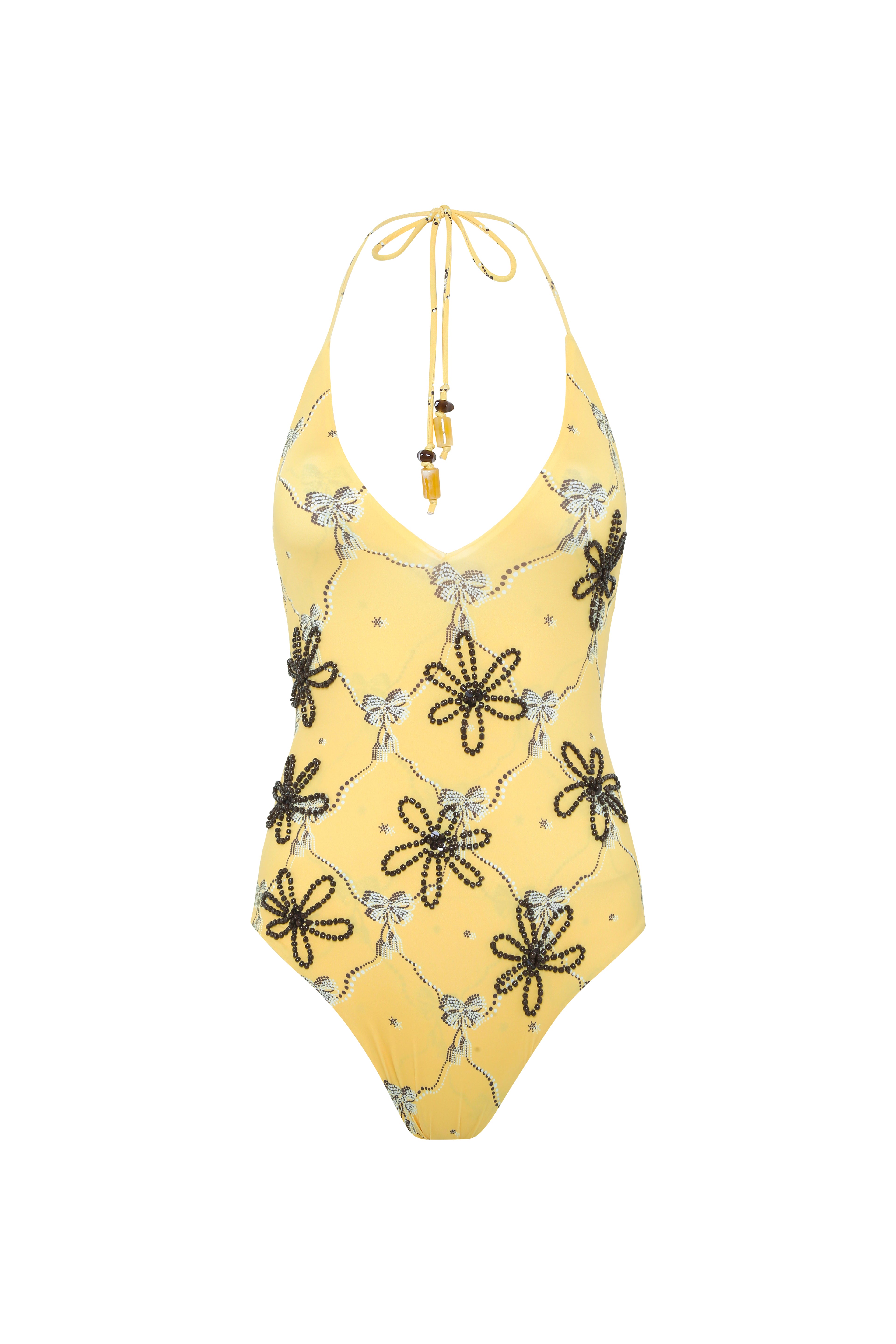 SOLENA - Embroidered floral halterneck swimsuit