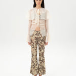 STELLA - Sheer chiffon long-sleeve blouse with  deep V-neck design