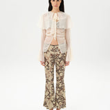 STELLA - Sheer chiffon long-sleeve blouse with  deep V-neck design