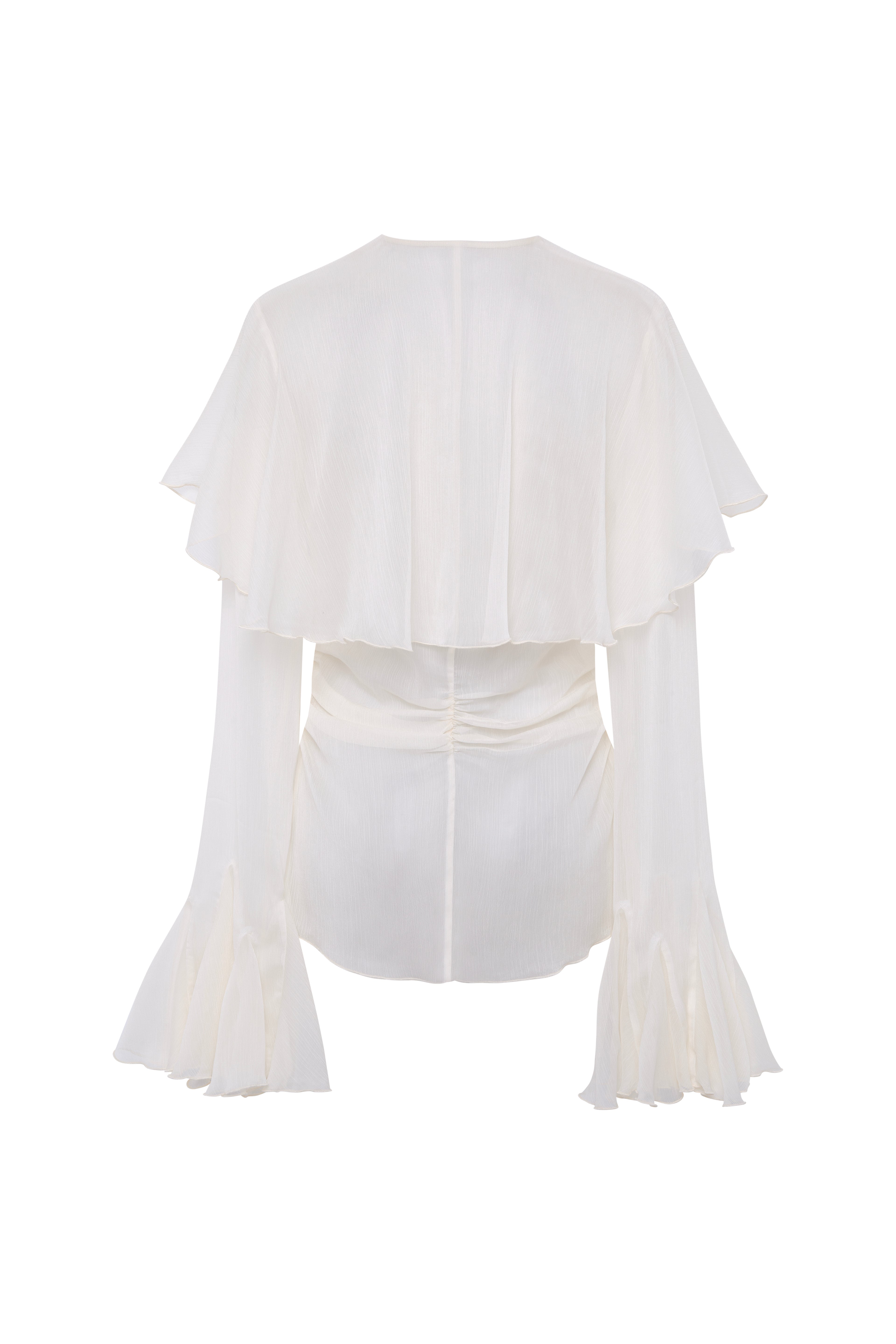 STELLA - Sheer chiffon long-sleeve blouse with  deep V-neck design