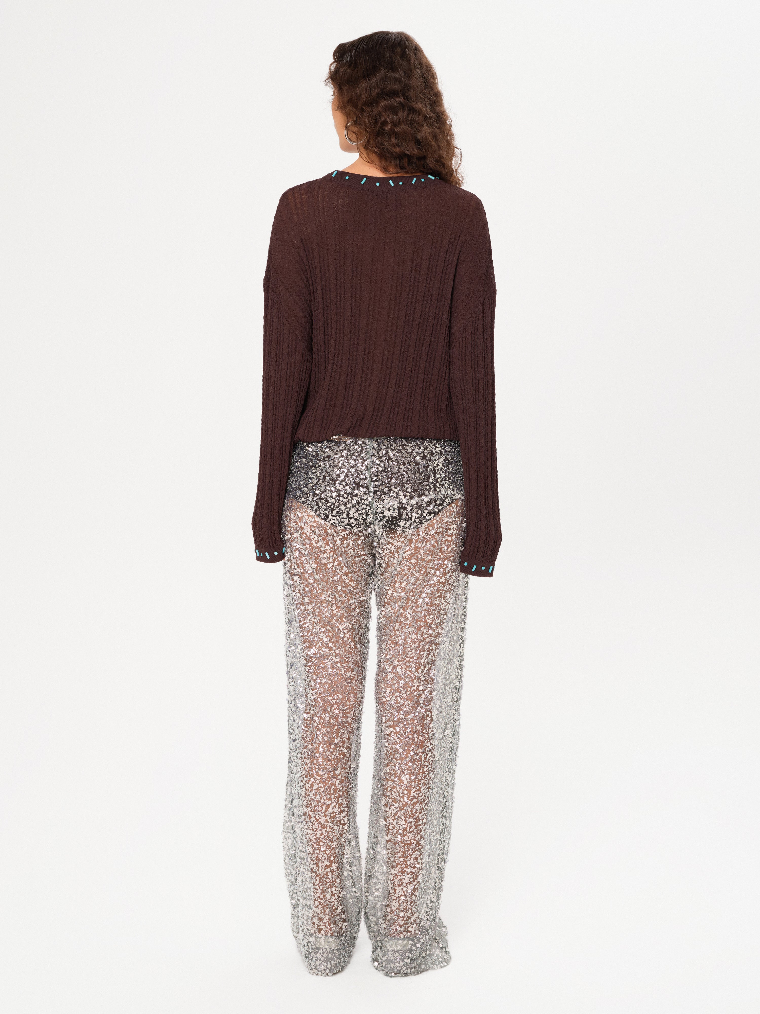 ALEXIUM - Sequined semi-sheer pants with mini shorts