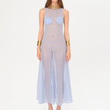 SINA - Mock neck jacquard flower detailed sheer knit dress