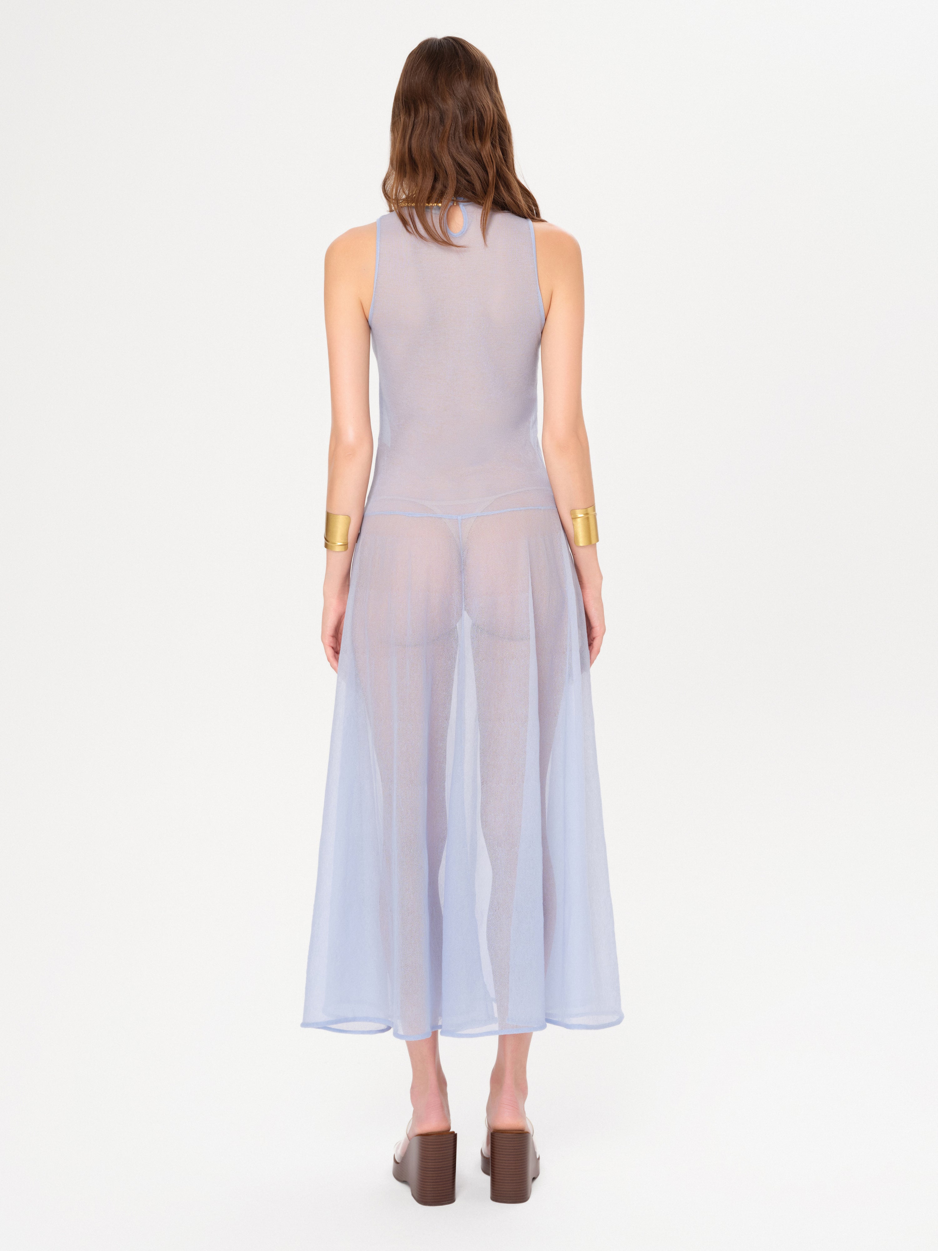 SINA - Mock neck jacquard flower detailed sheer knit dress