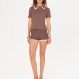 YUAN - Lace-trimmed knit polo top