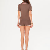 YUAN - Lace-trimmed knit polo top