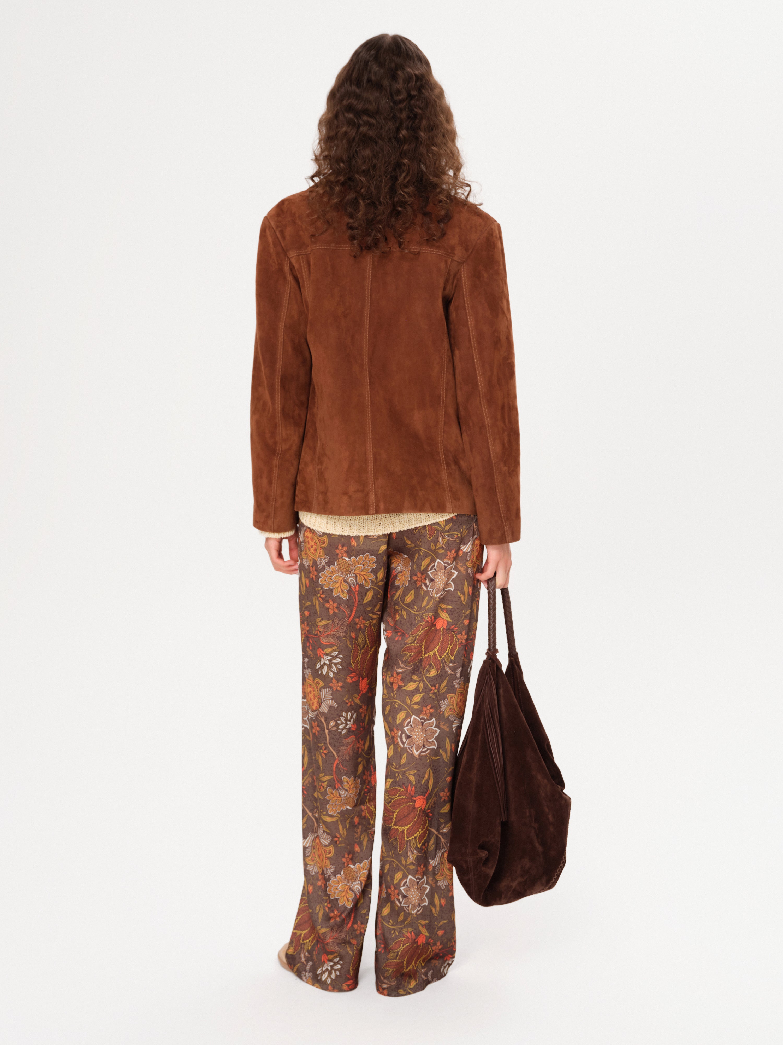 ASEAN - Contrast top-stitch detailed suede leather blazer