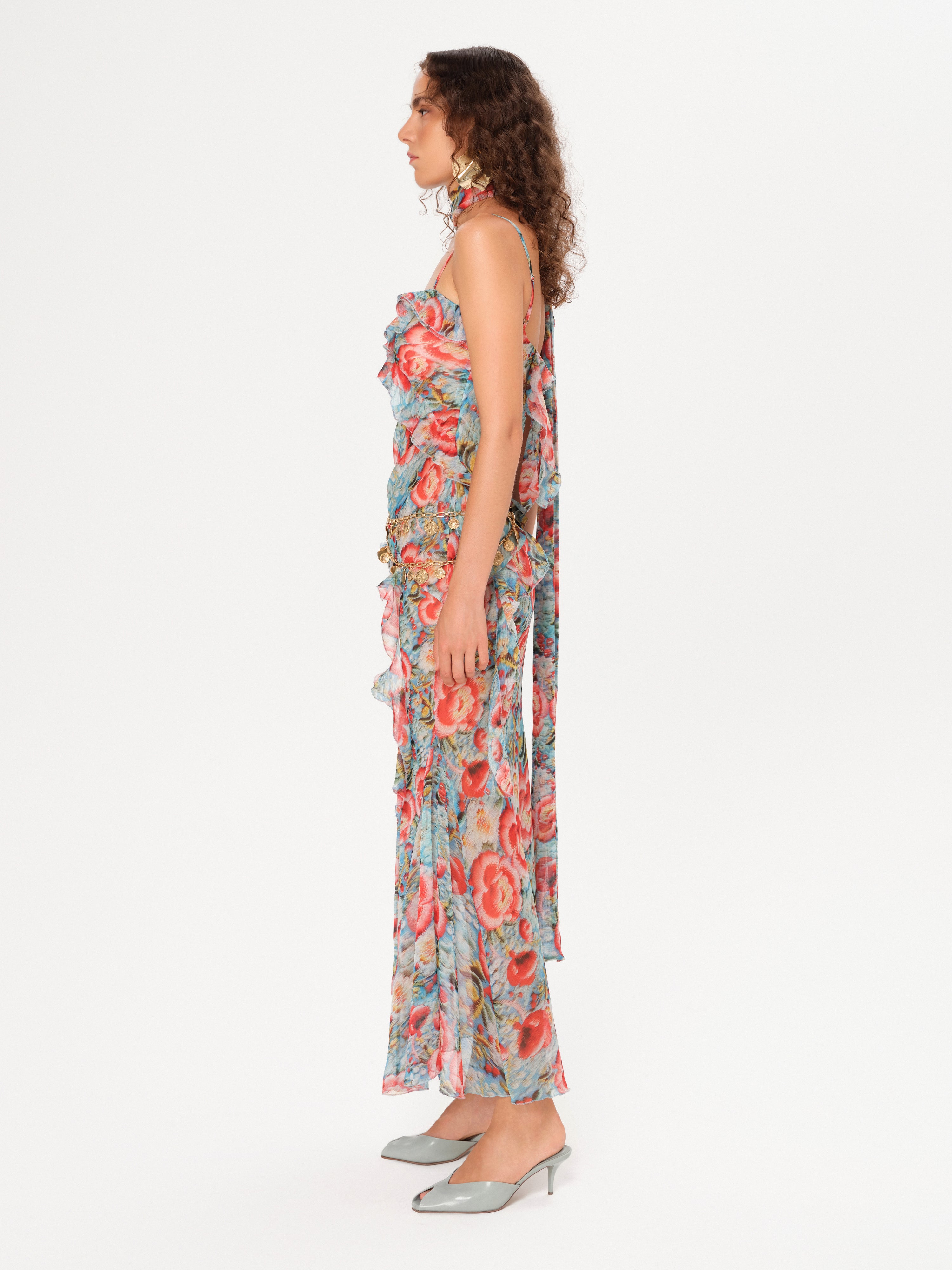 MONICA - Scarf and ruffle-detailed maxi dress